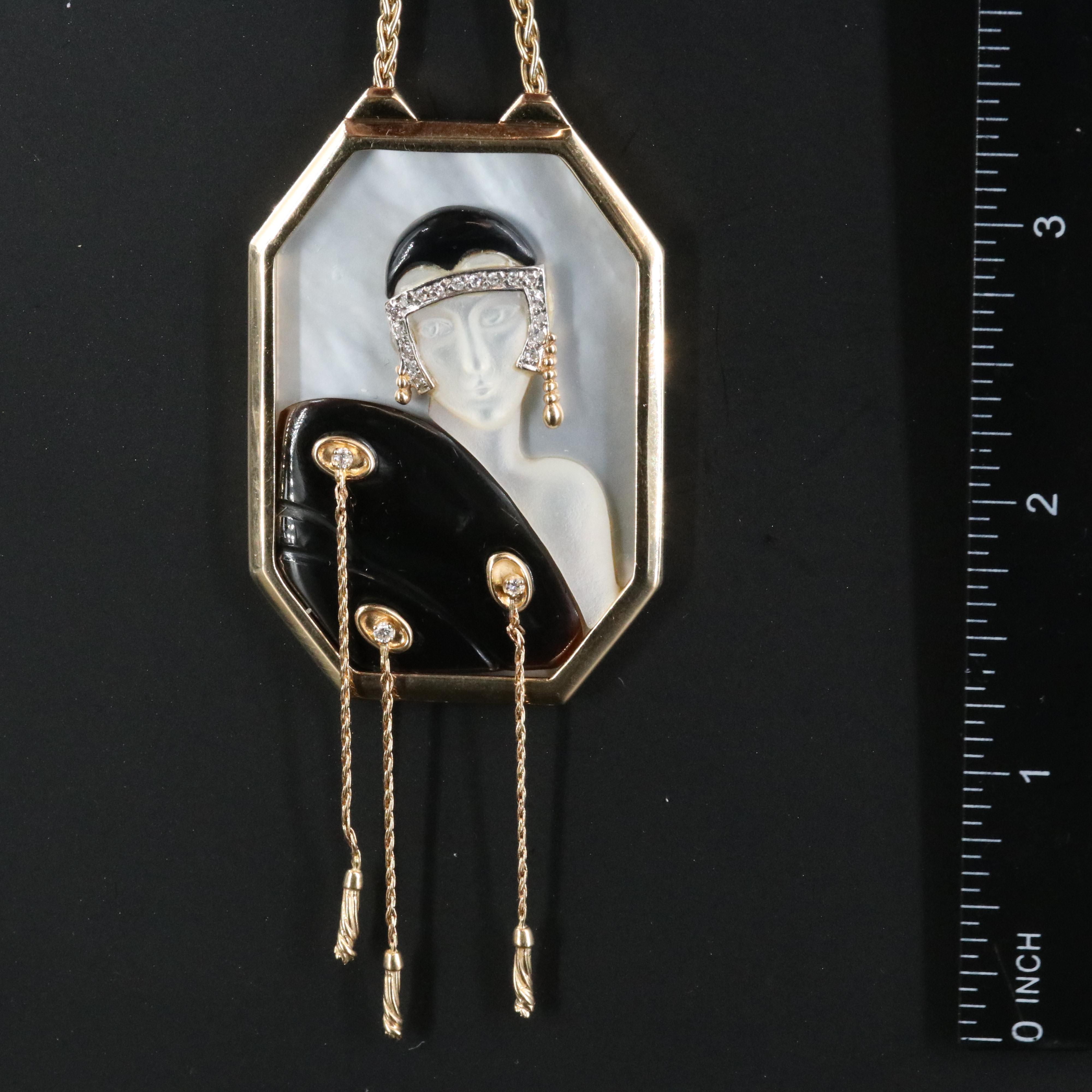 Erté by Circle of Fine Arts 14K Mother-of-Pearl, Black Onyx and Diamond Necklace