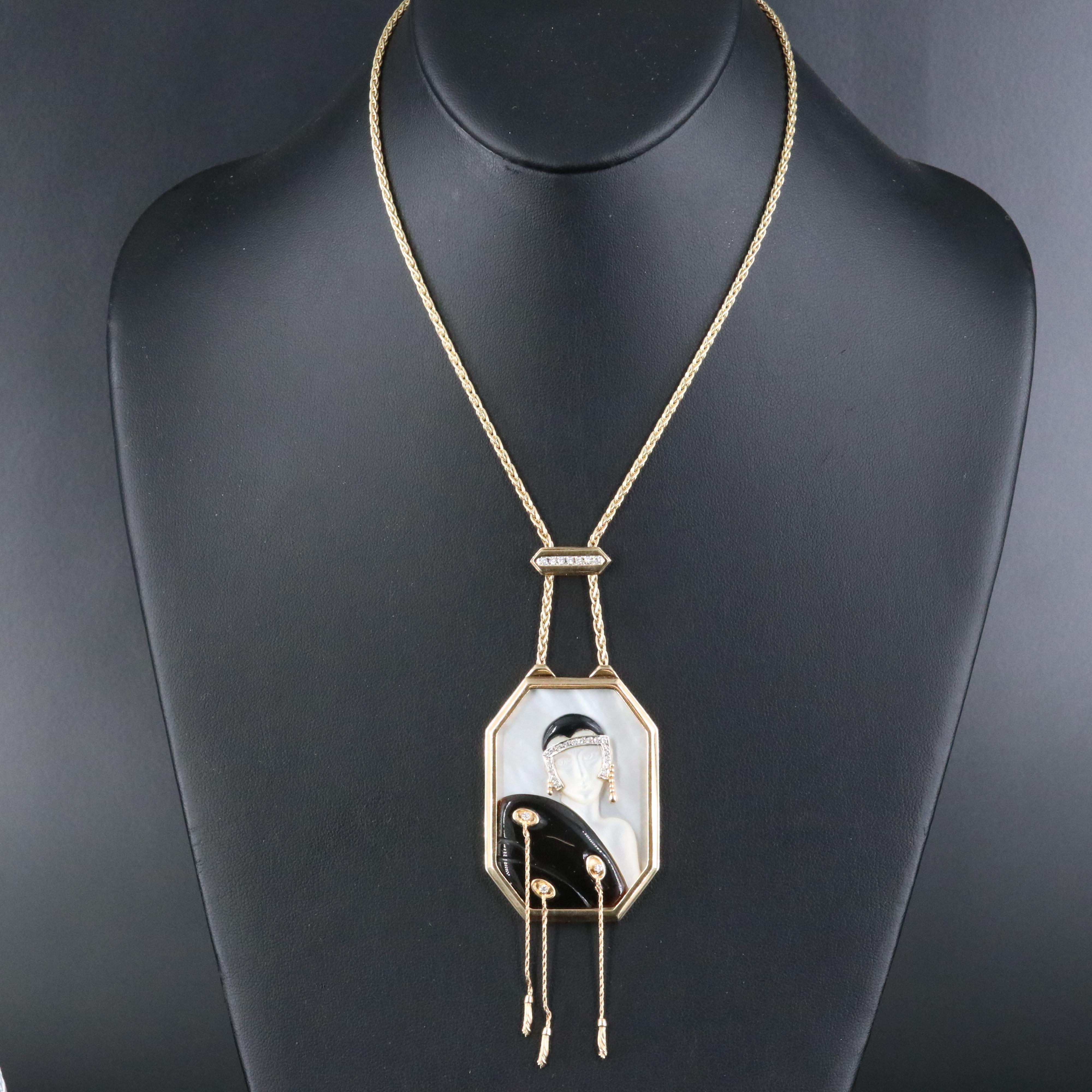 Erté by Circle of Fine Arts 14K Mother-of-Pearl, Black Onyx and Diamond Necklace
