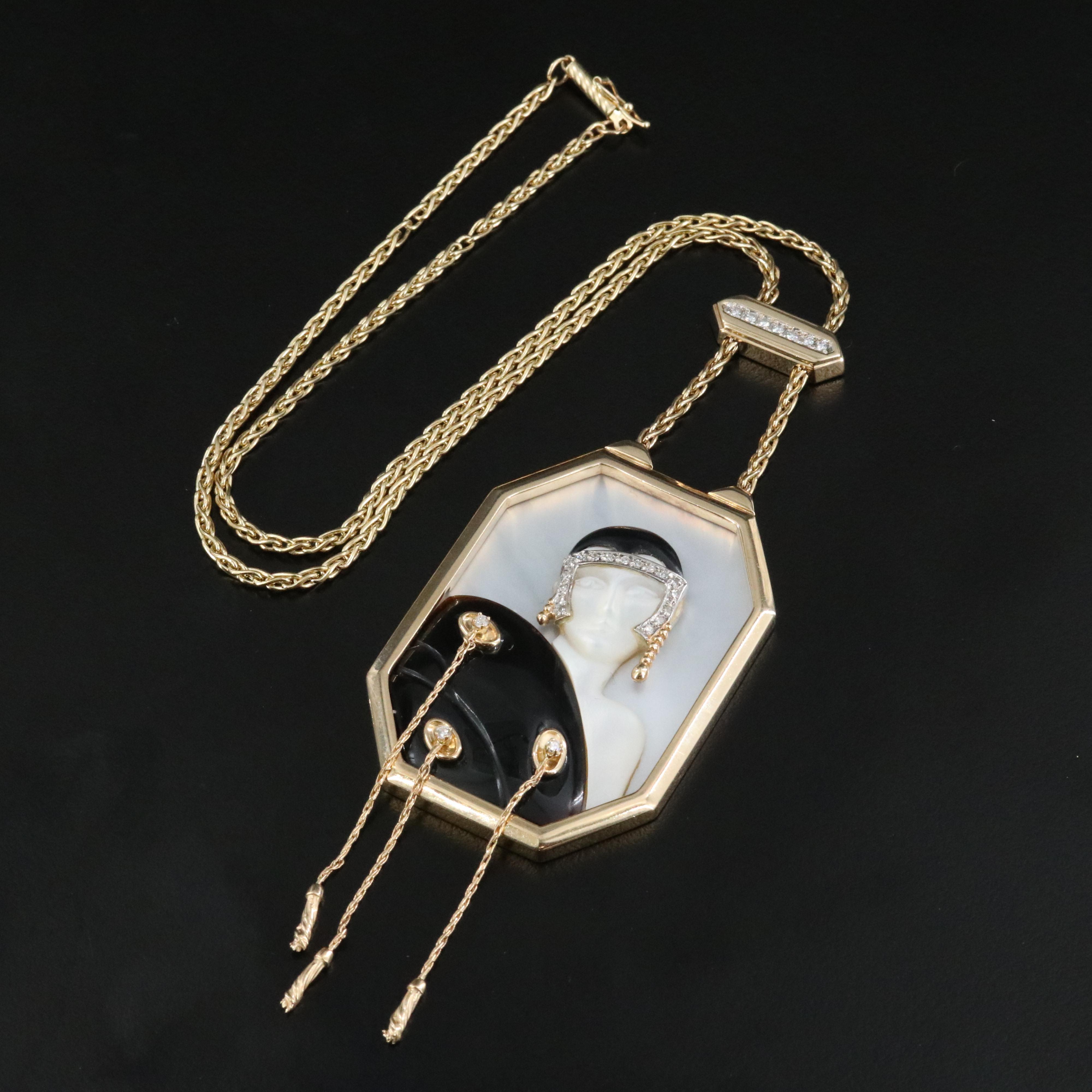 Erté by Circle of Fine Arts 14K Mother-of-Pearl, Black Onyx and Diamond Necklace
