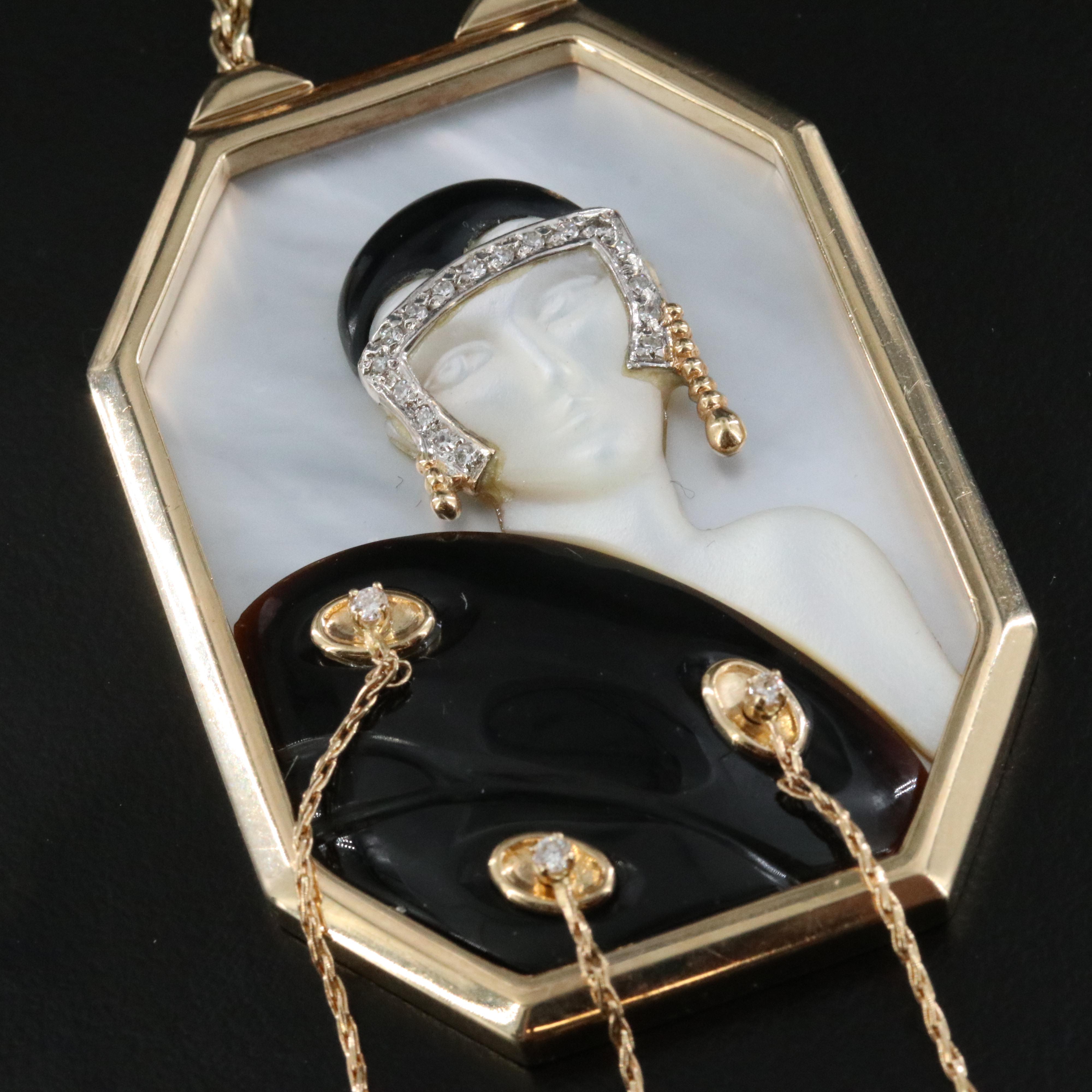 Erté by Circle of Fine Arts 14K Mother-of-Pearl, Black Onyx and Diamond Necklace