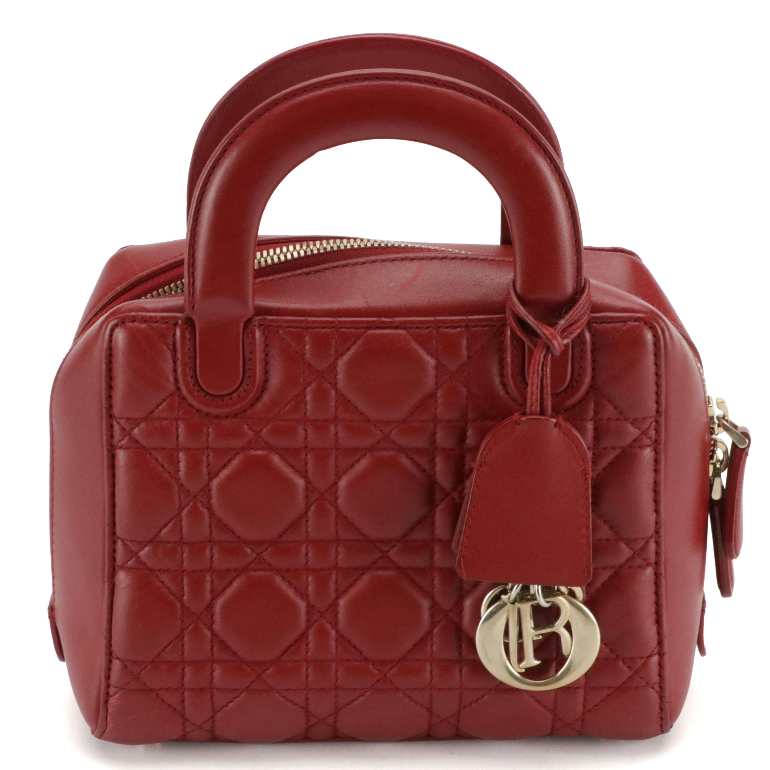 Christian Dior Lily Top Handle Two-Way Bag in Red Cannage Quilted Lambskin