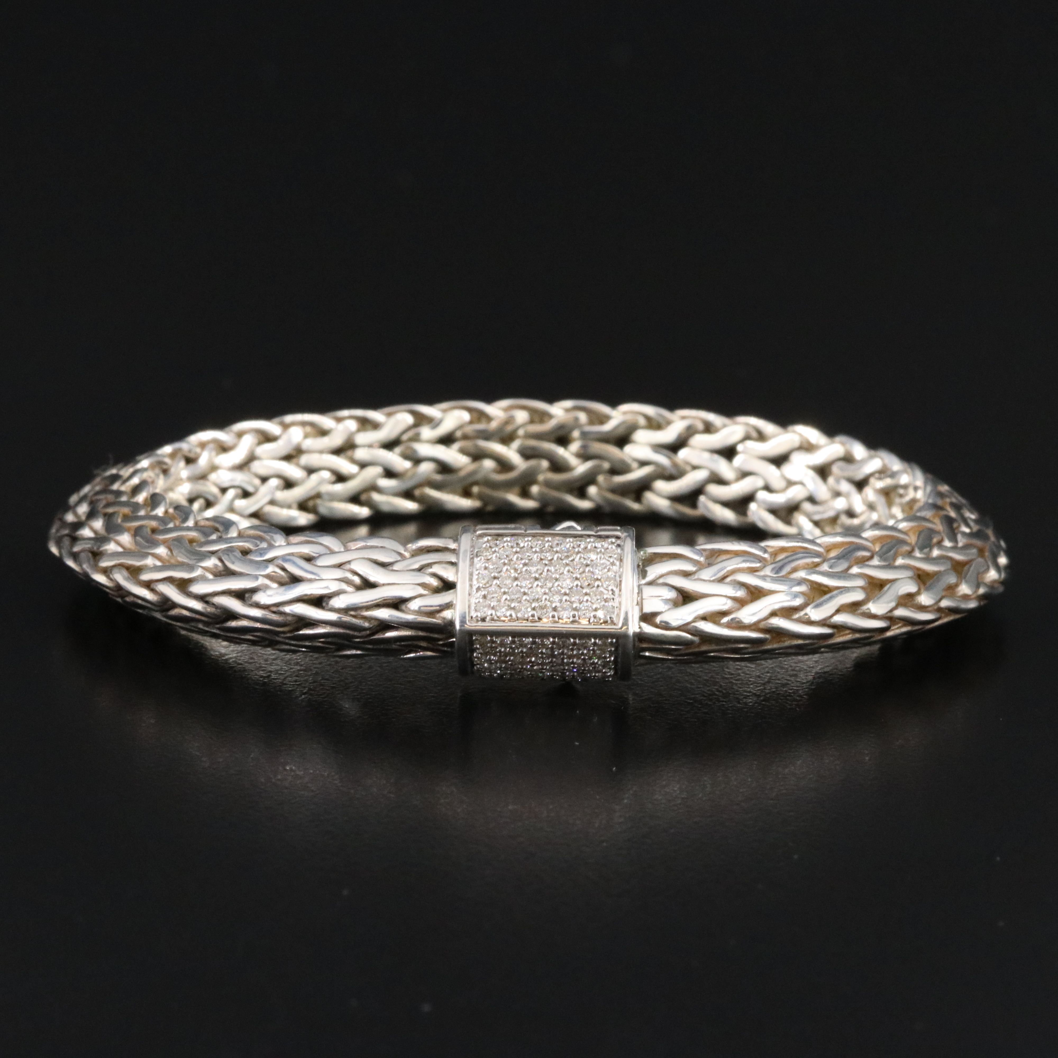 John Hardy Sterling 0.44 CTW Diamond Tiga Chain Bracelet