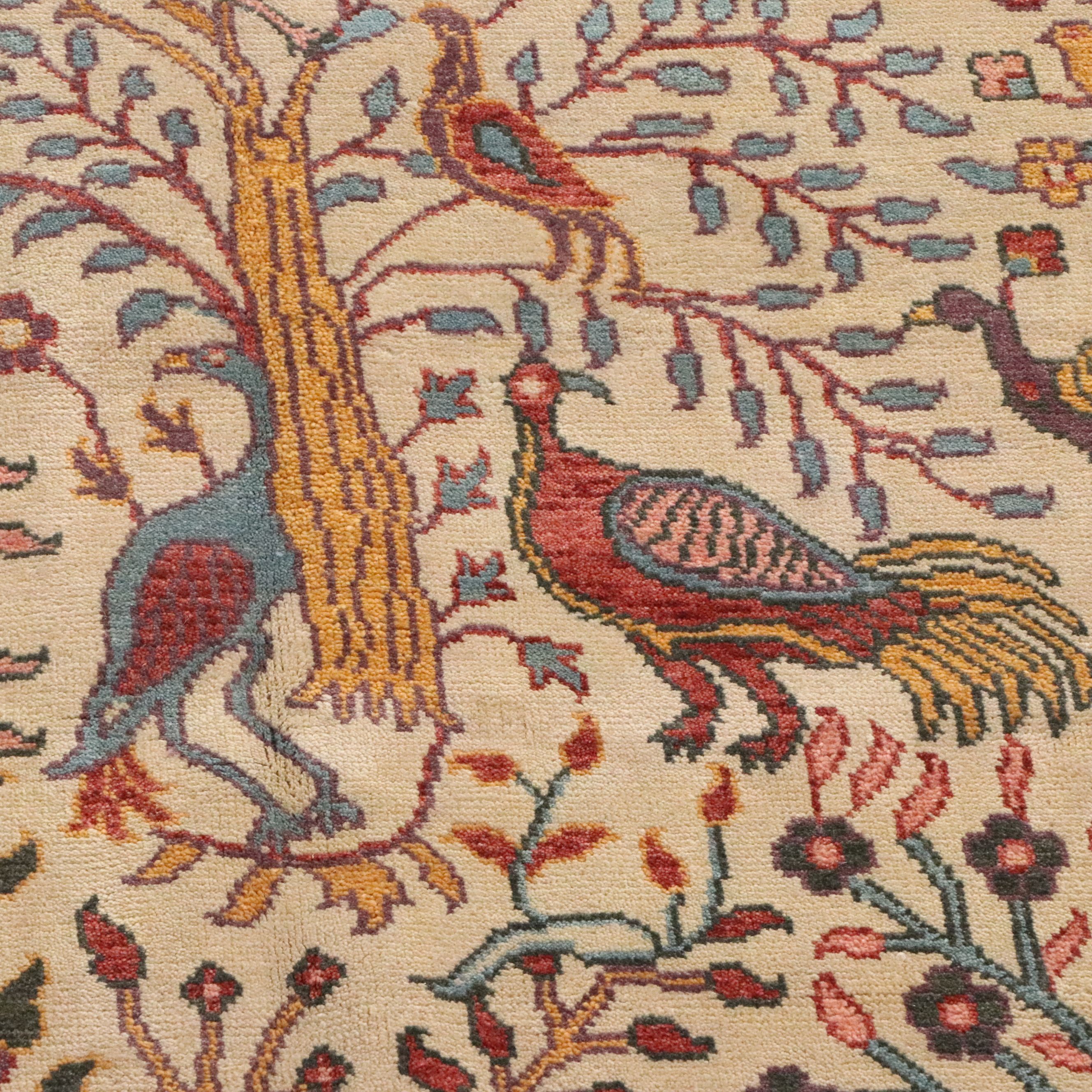 9'1 x 11'11 Hand-Knotted Indian Ziegler Style Tree of Life Room-Sized Rug