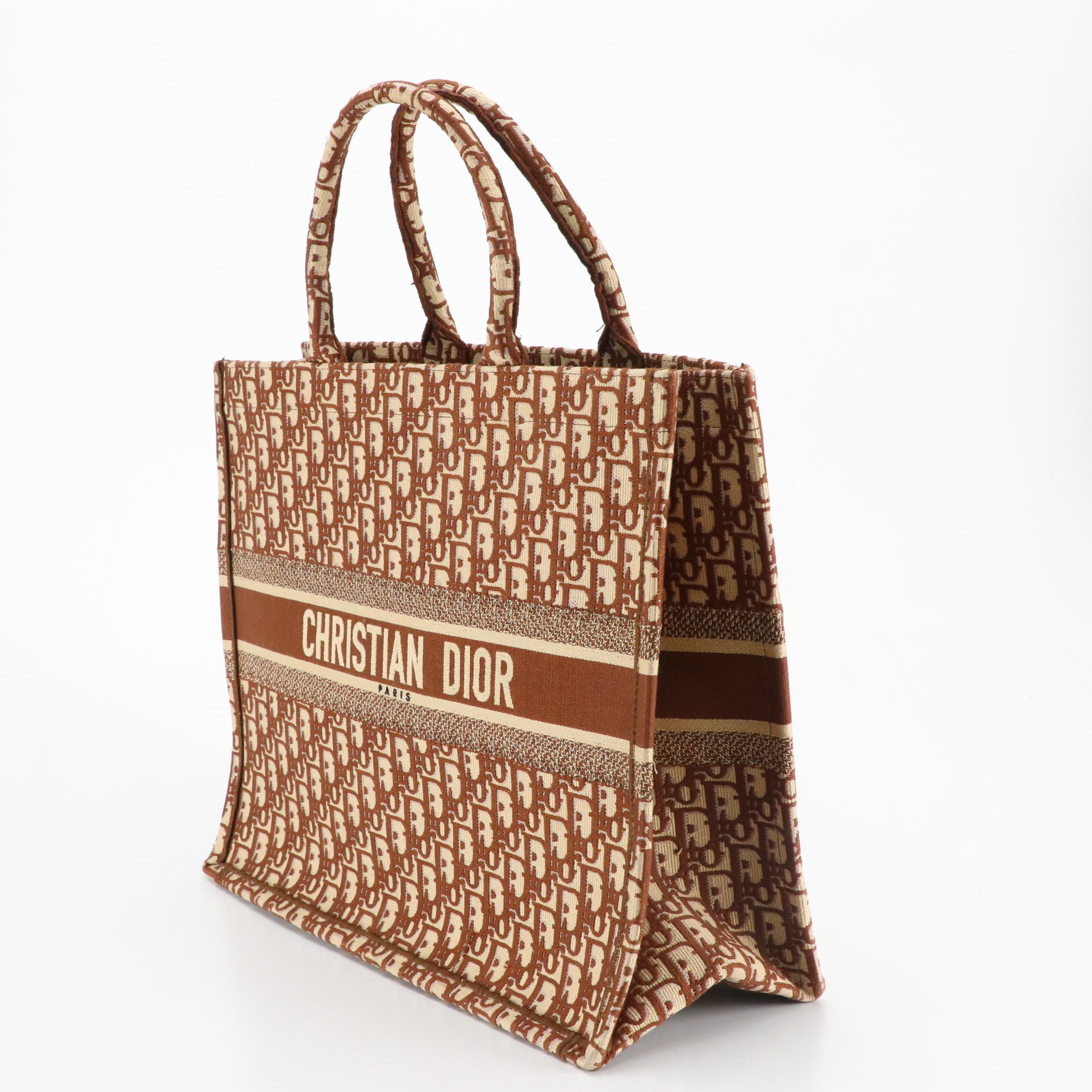 Christian Dior Large Book Tote in Mocha Brown Oblique Jacquard Canvas