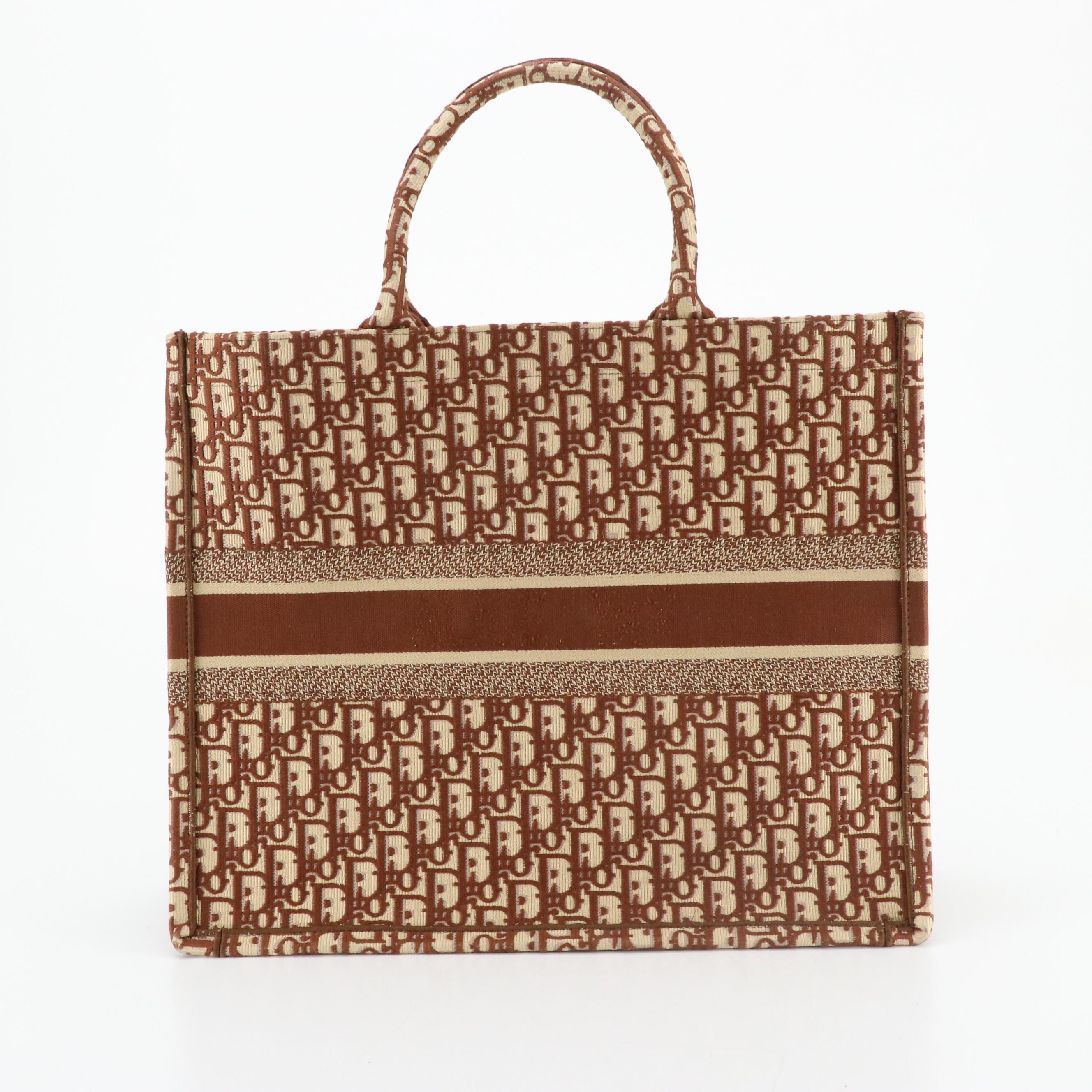 Christian Dior Large Book Tote in Mocha Brown Oblique Jacquard Canvas