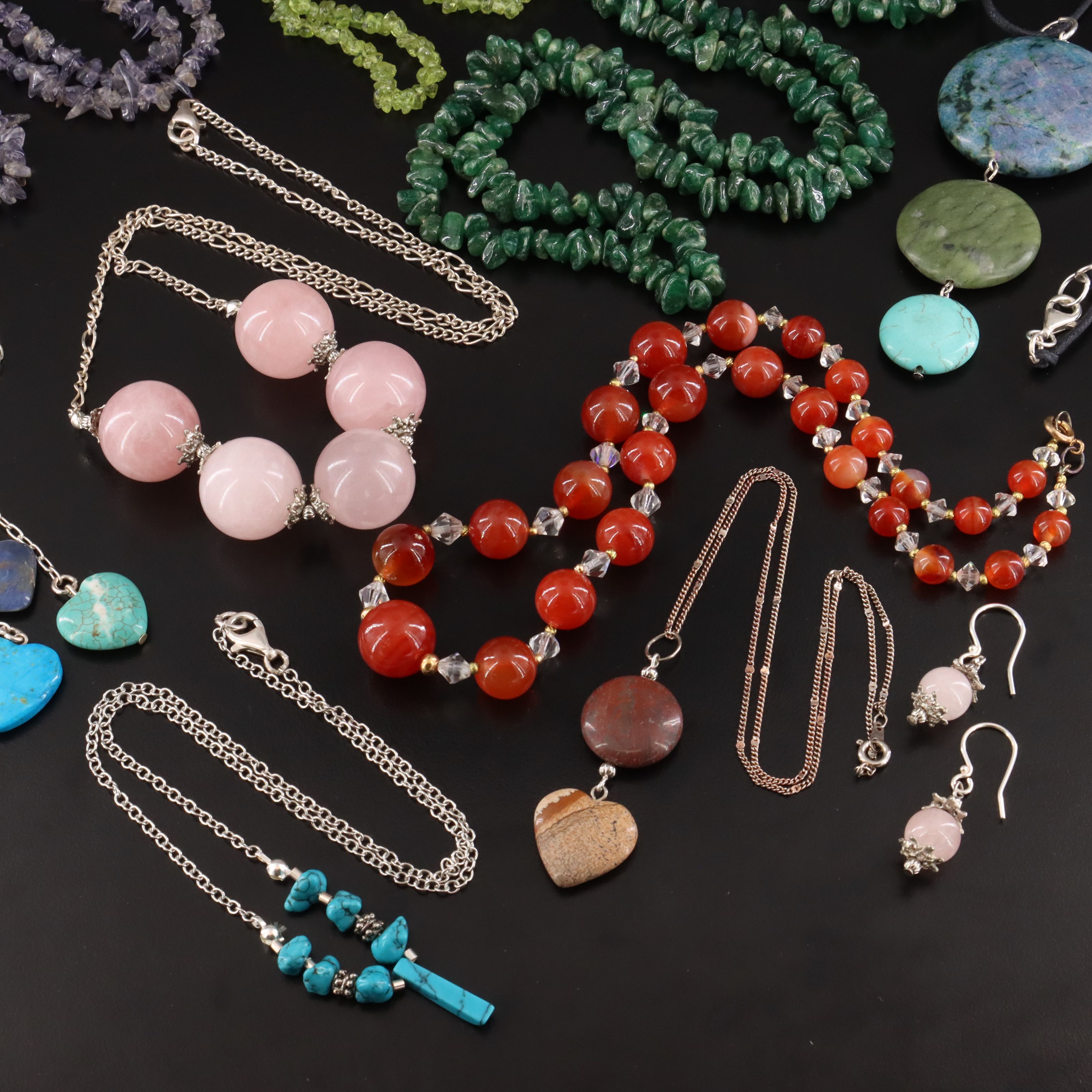 Gemstone Jewelry Collection Including Sterling and Taxco Mexican Maricela Brooch