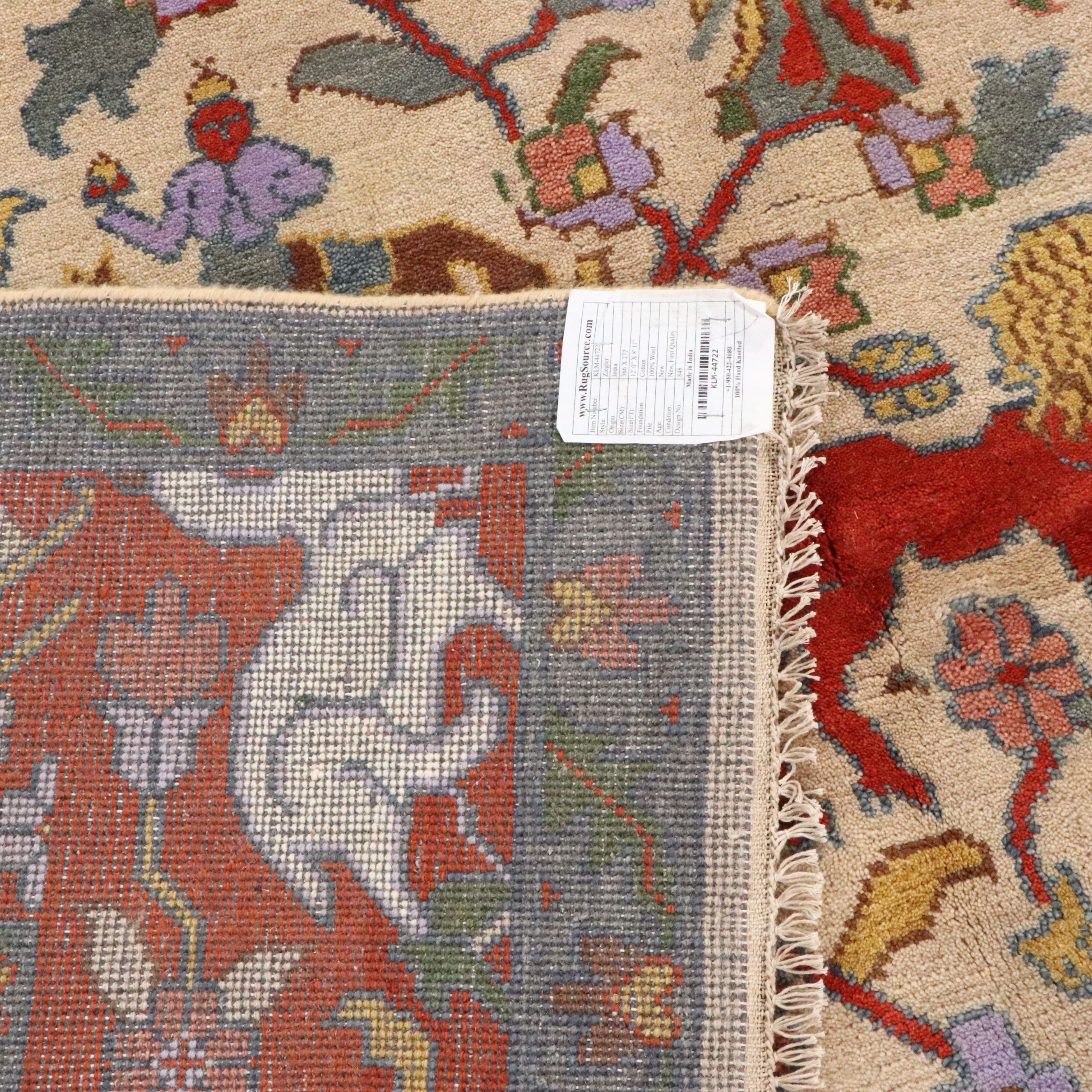 9' x 12'2 Hand-Knotted Indian Ziegler Style Tree of Life Area Rug