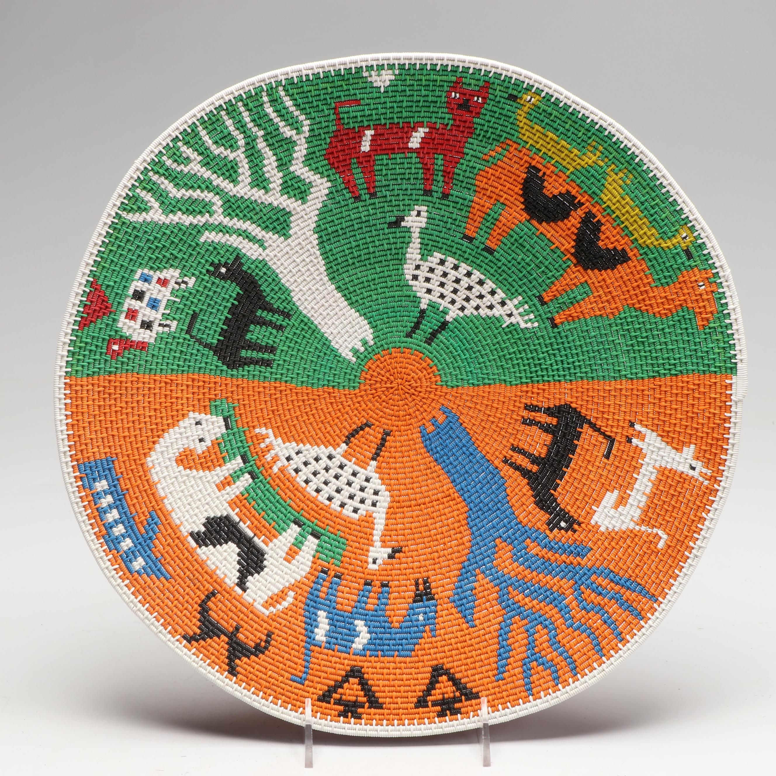 Zodwa Njwara African Zulu Telephone Wire Basket Depicting Animals and Trees