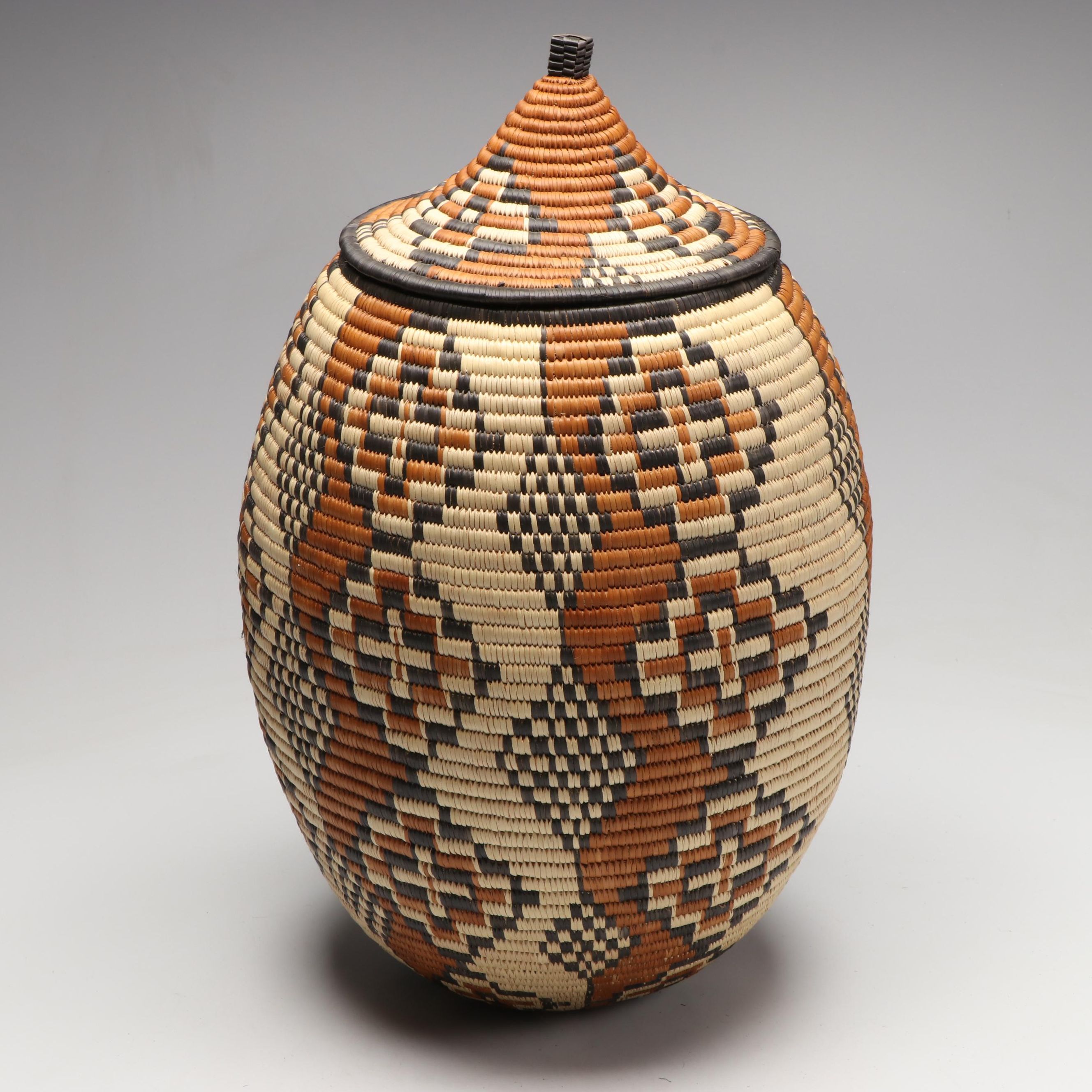 Phillie Mhlongo South African Zulu Woven Ilala Palm Egg-Shaped Basket