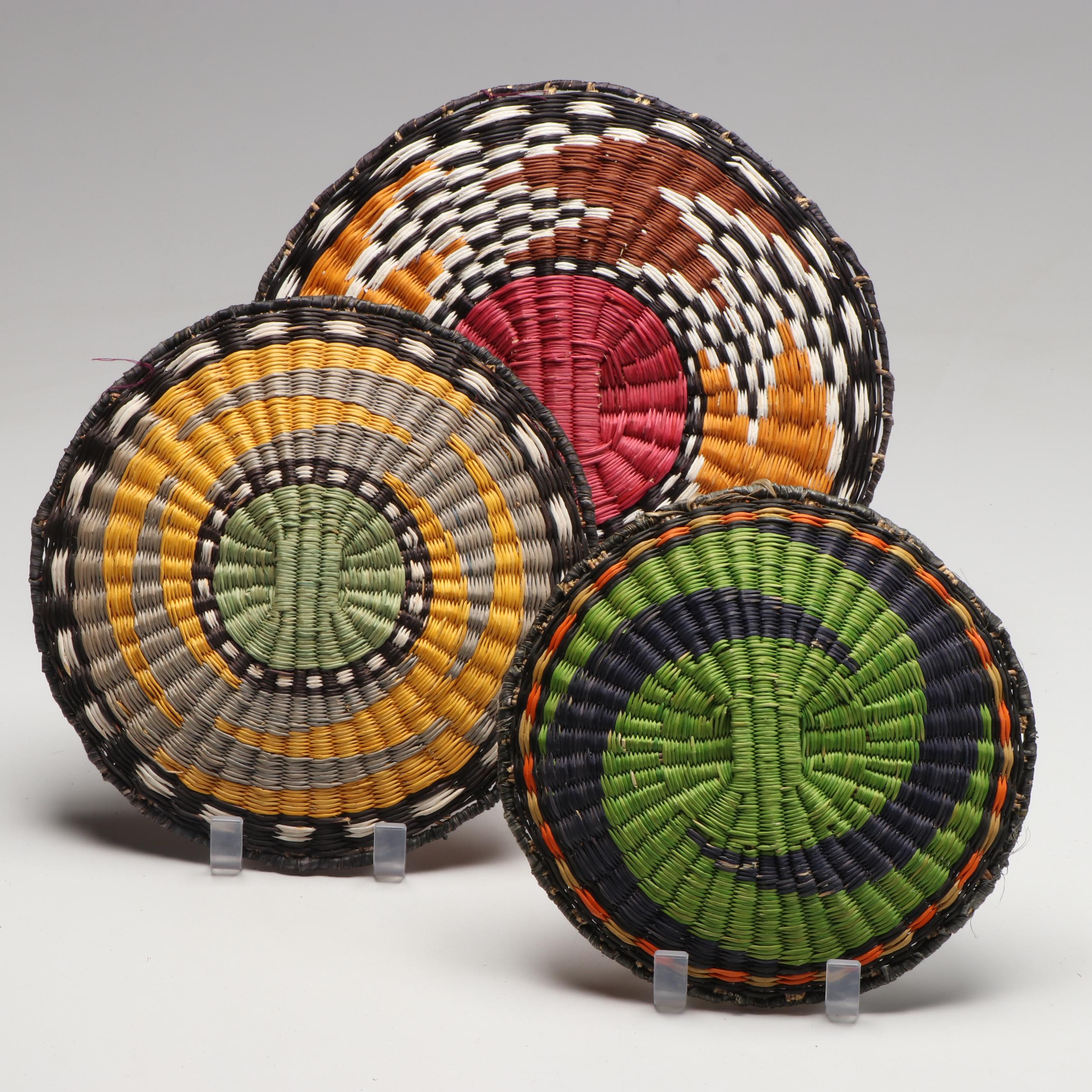 Hopi Polychrome Siwi Fiber Whirl Design Basketry Plaques