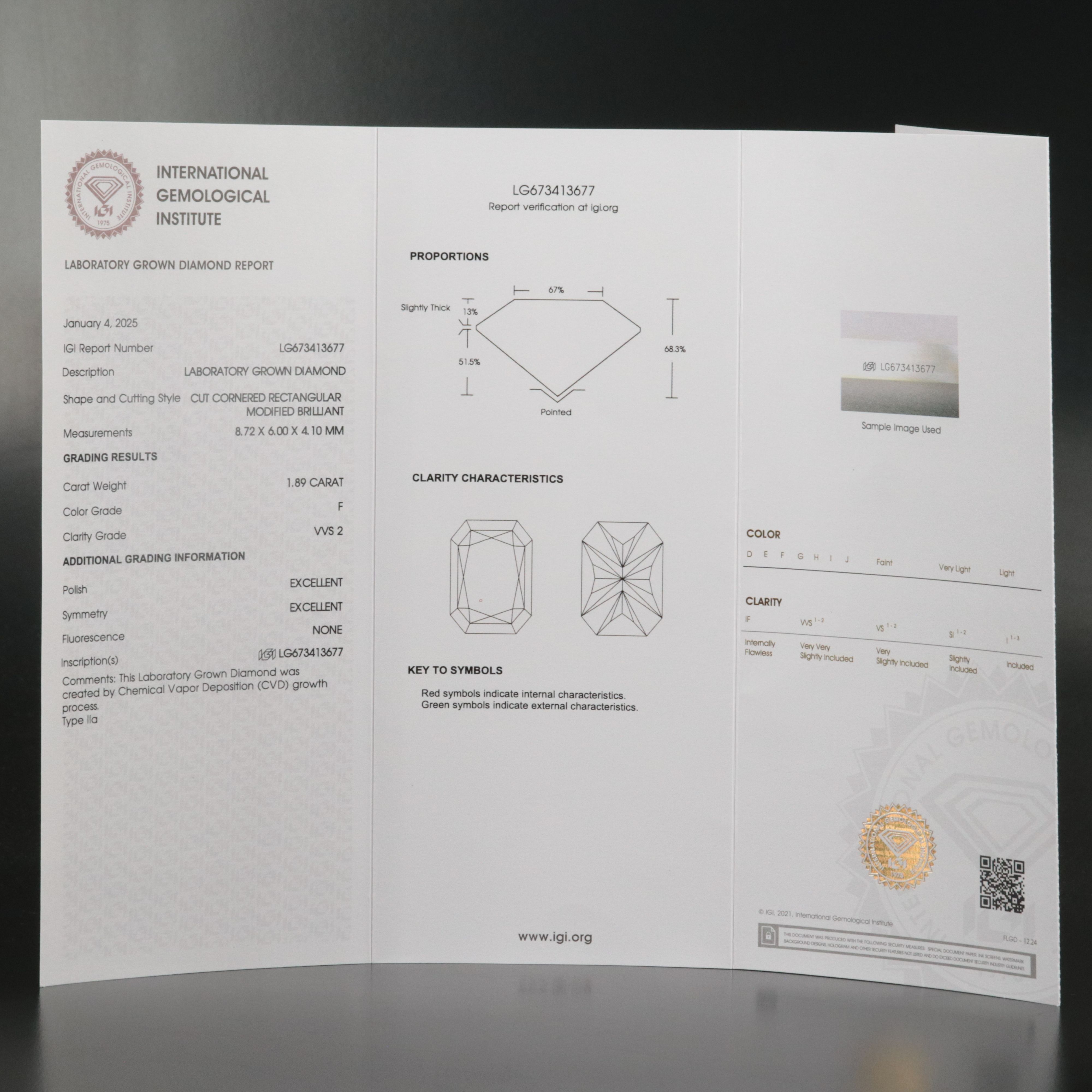 Loose 1.89 CT Lab Grown Diamond with IGI Report