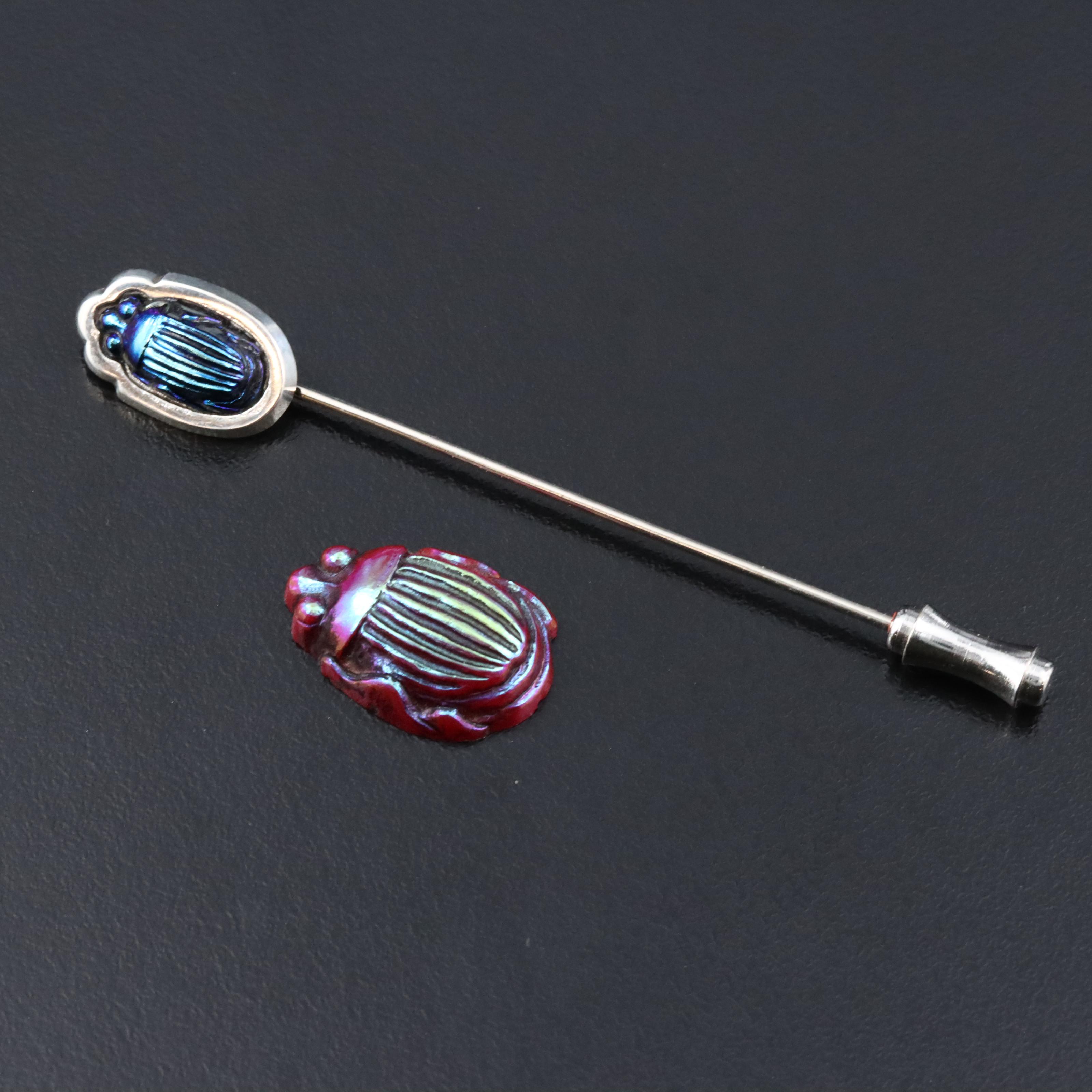 Tiffany & Co. Sterling Favrile Glass Scarab Stick Pin with Loose Scarab