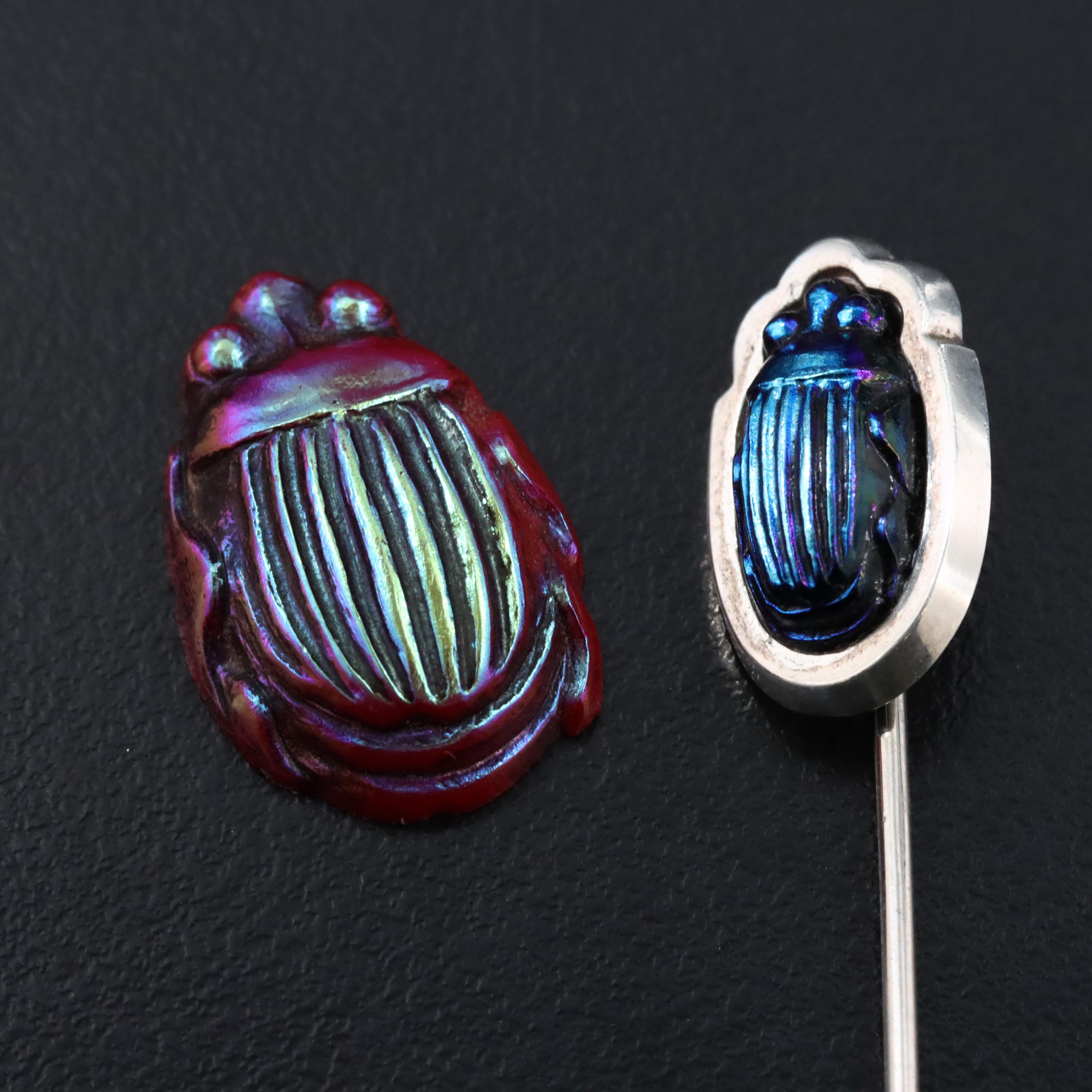 Tiffany & Co. Sterling Favrile Glass Scarab Stick Pin with Loose Scarab