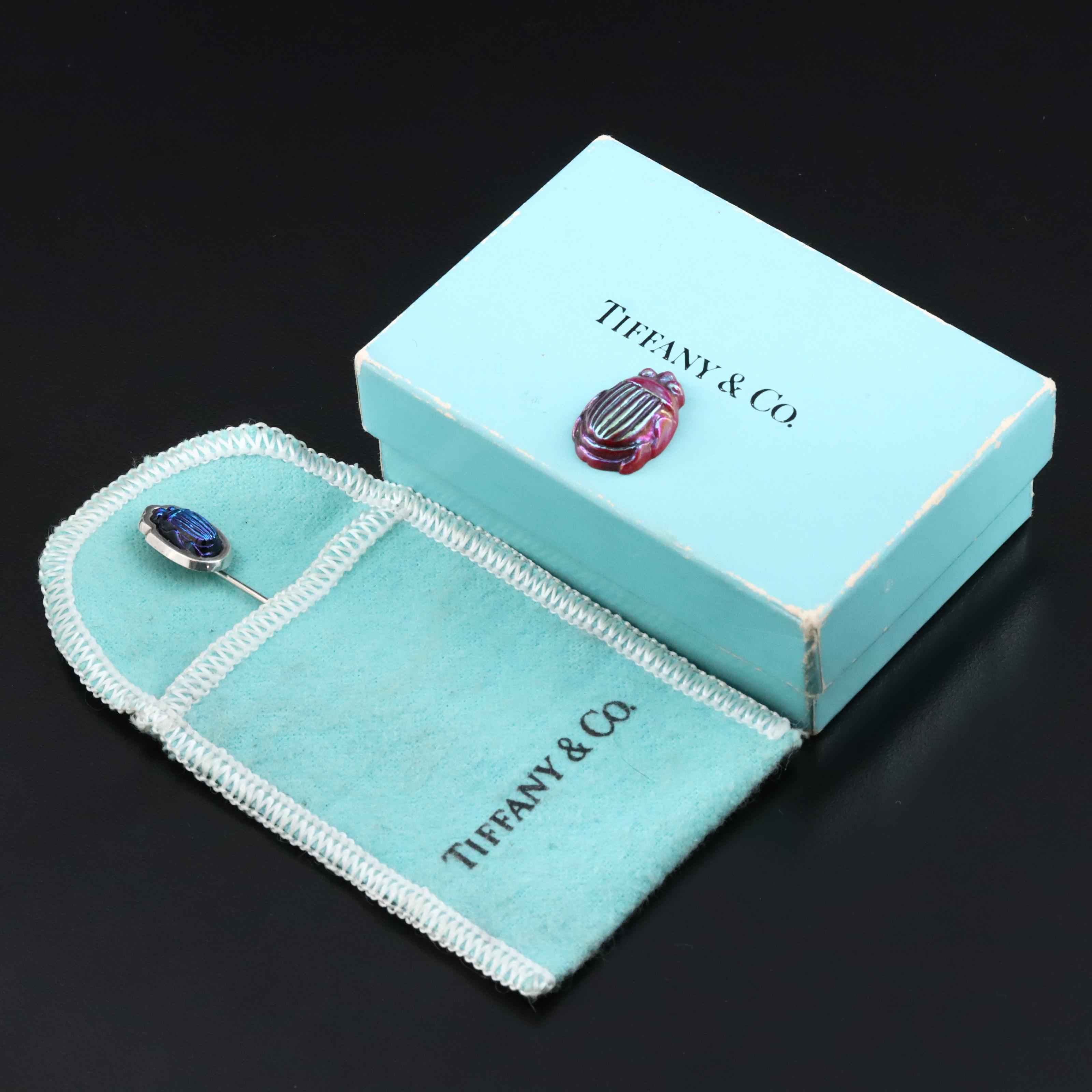 Tiffany & Co. Sterling Favrile Glass Scarab Stick Pin with Loose Scarab