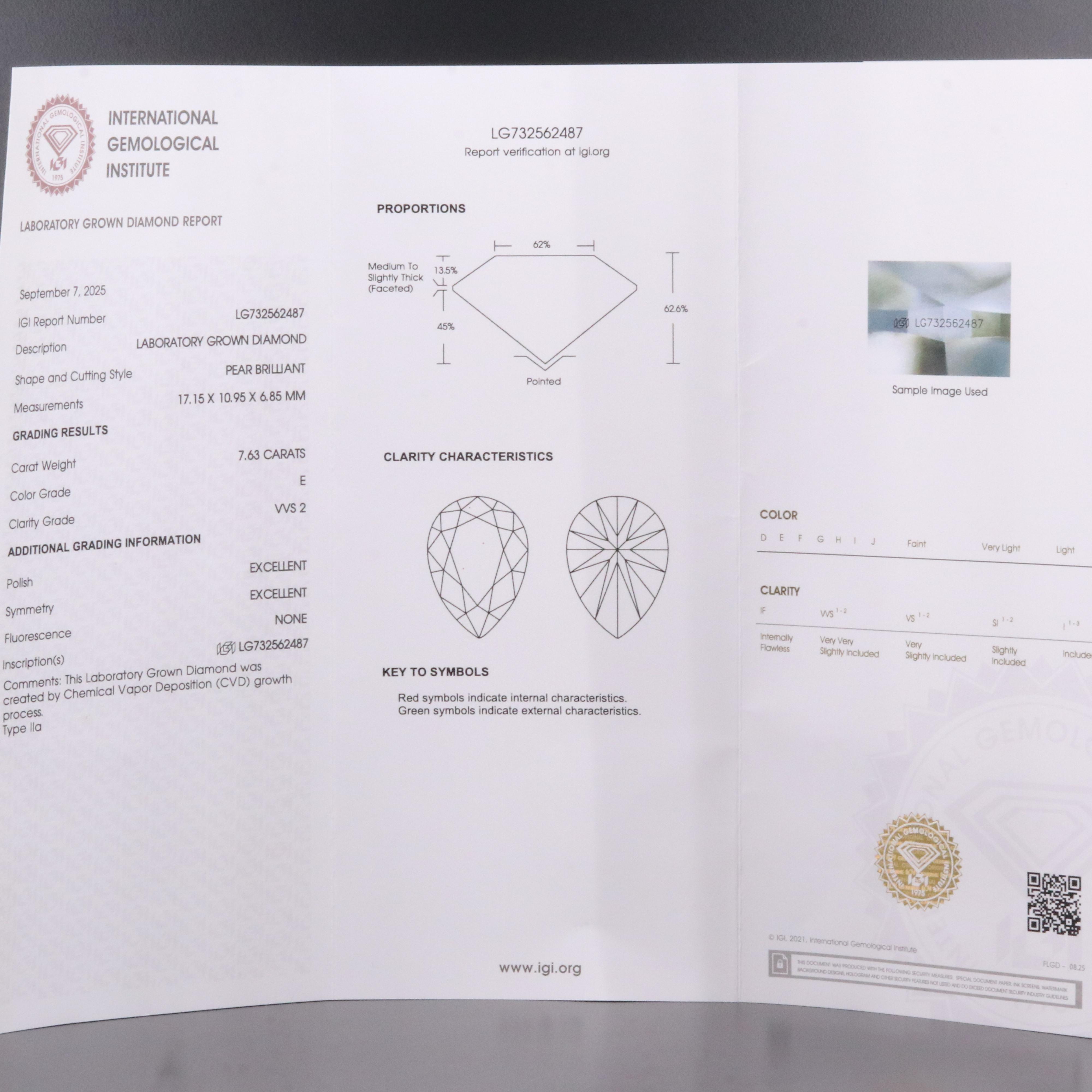 18K 7.63 CT Lab Grown Diamond Solitaire Ring with IGI Report