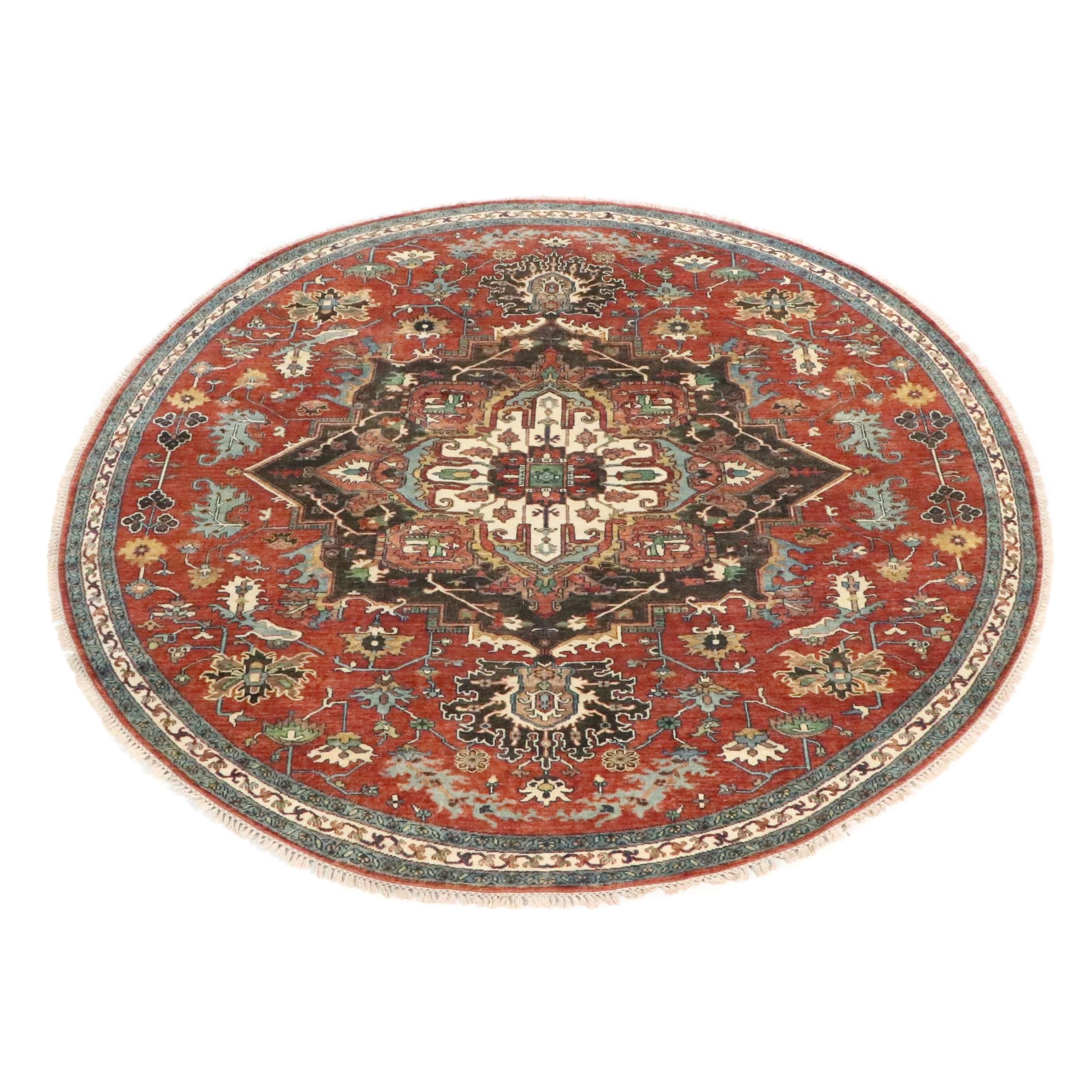 10' x 10'3 Round Hand-Knotted Indo-Persian Heriz Room-Sized Rug