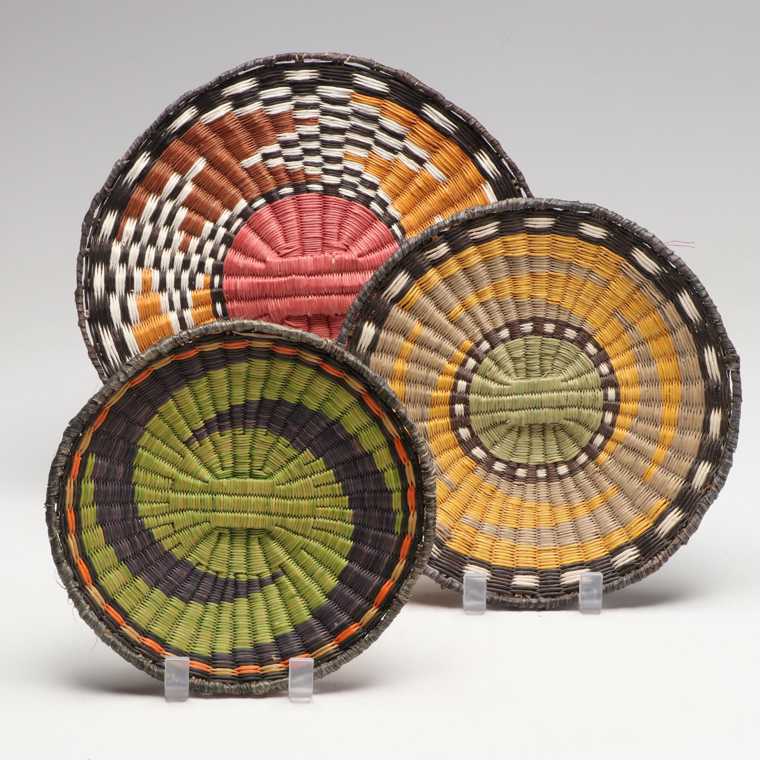 Hopi Polychrome Siwi Fiber Whirl Design Basketry Plaques