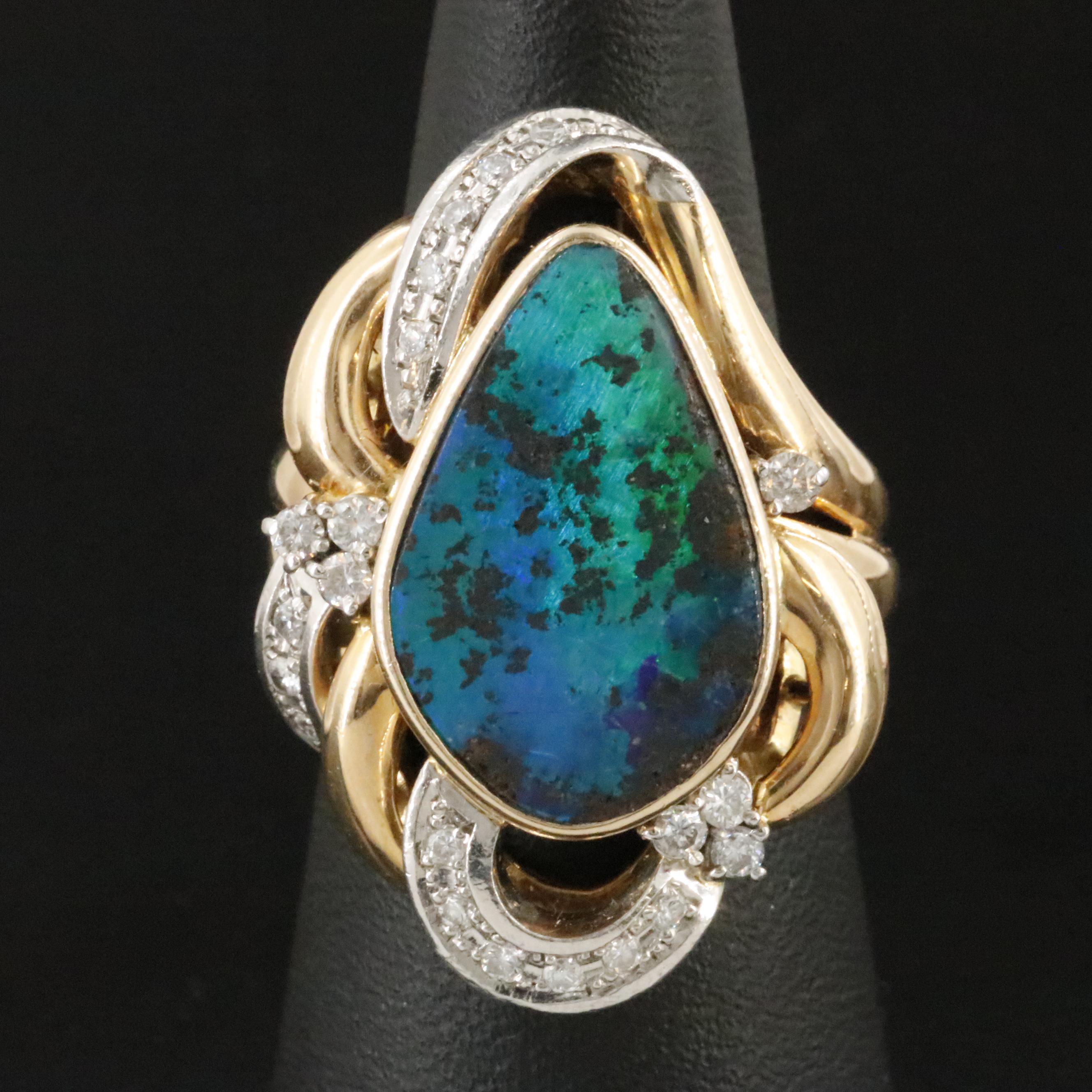 18K Boulder Opal and Diamond Ring with Platinum Accents