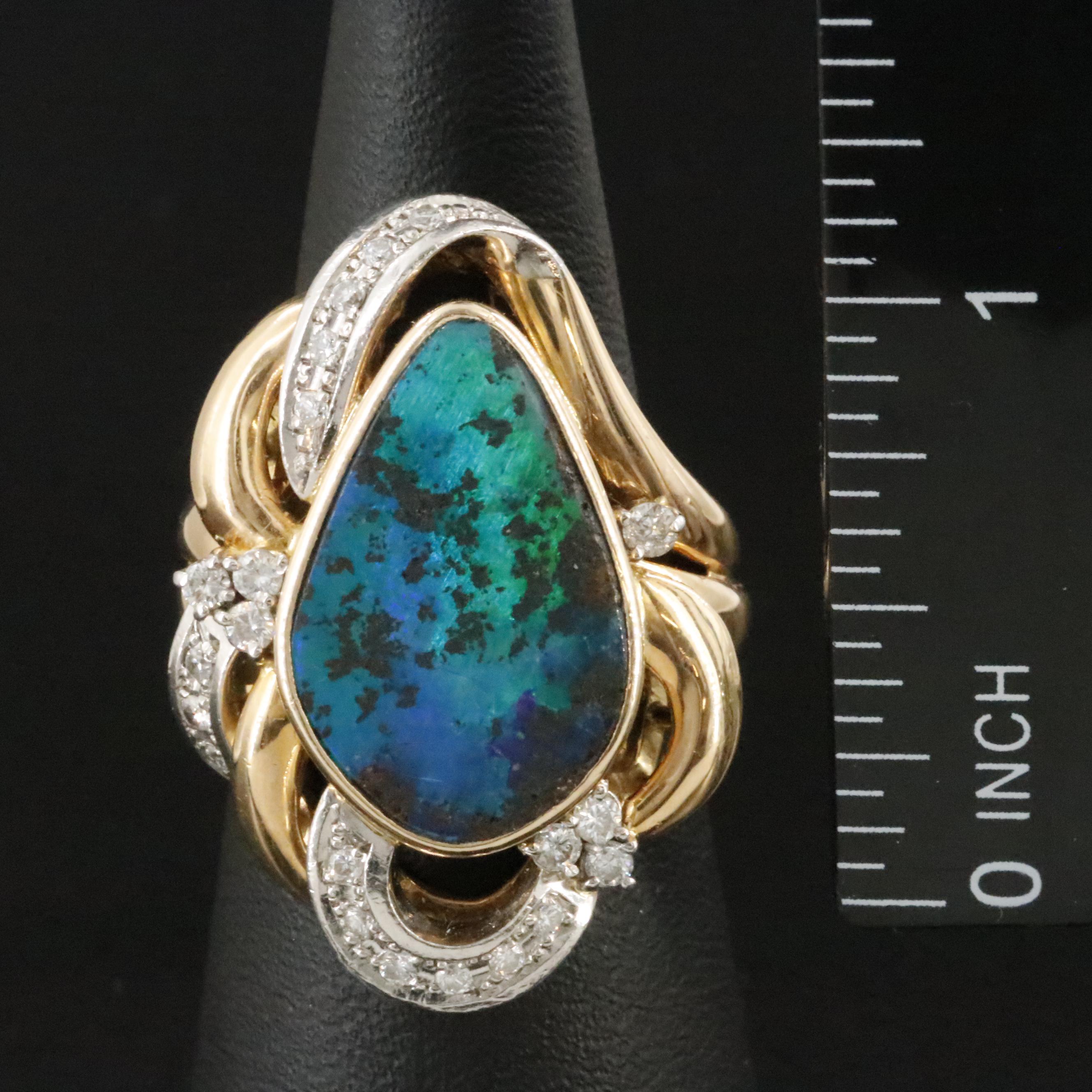 18K Boulder Opal and Diamond Ring with Platinum Accents