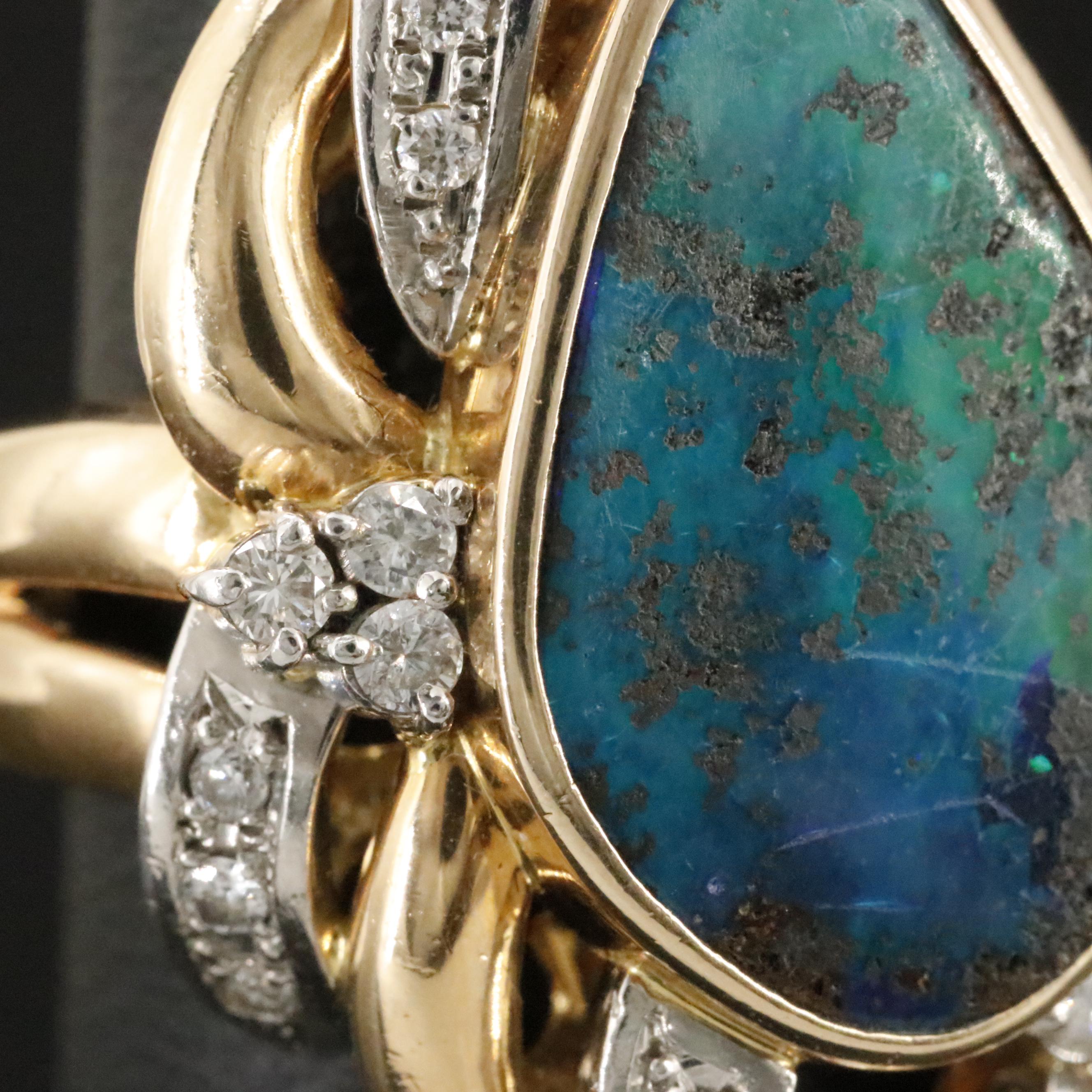 18K Boulder Opal and Diamond Ring with Platinum Accents