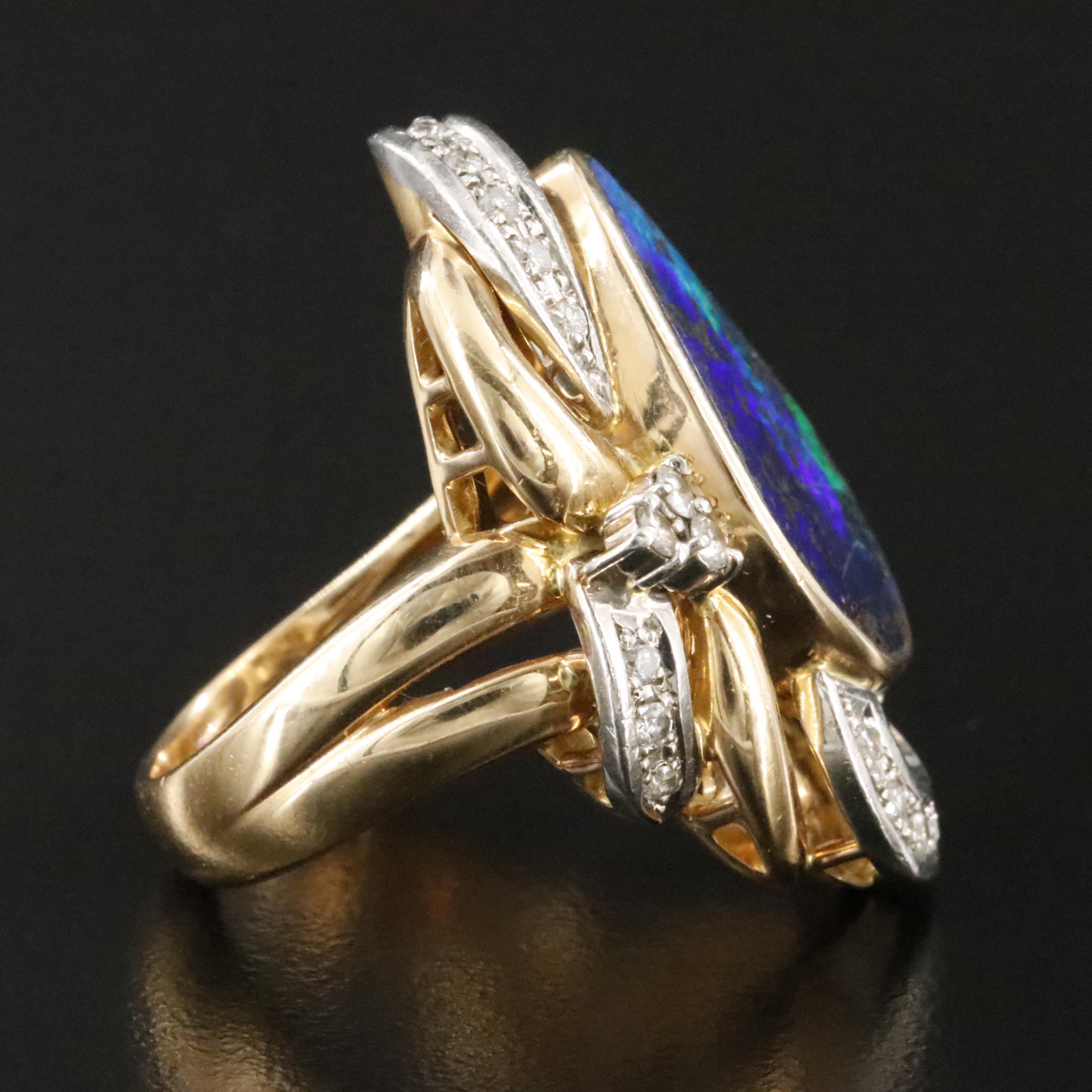 18K Boulder Opal and Diamond Ring with Platinum Accents
