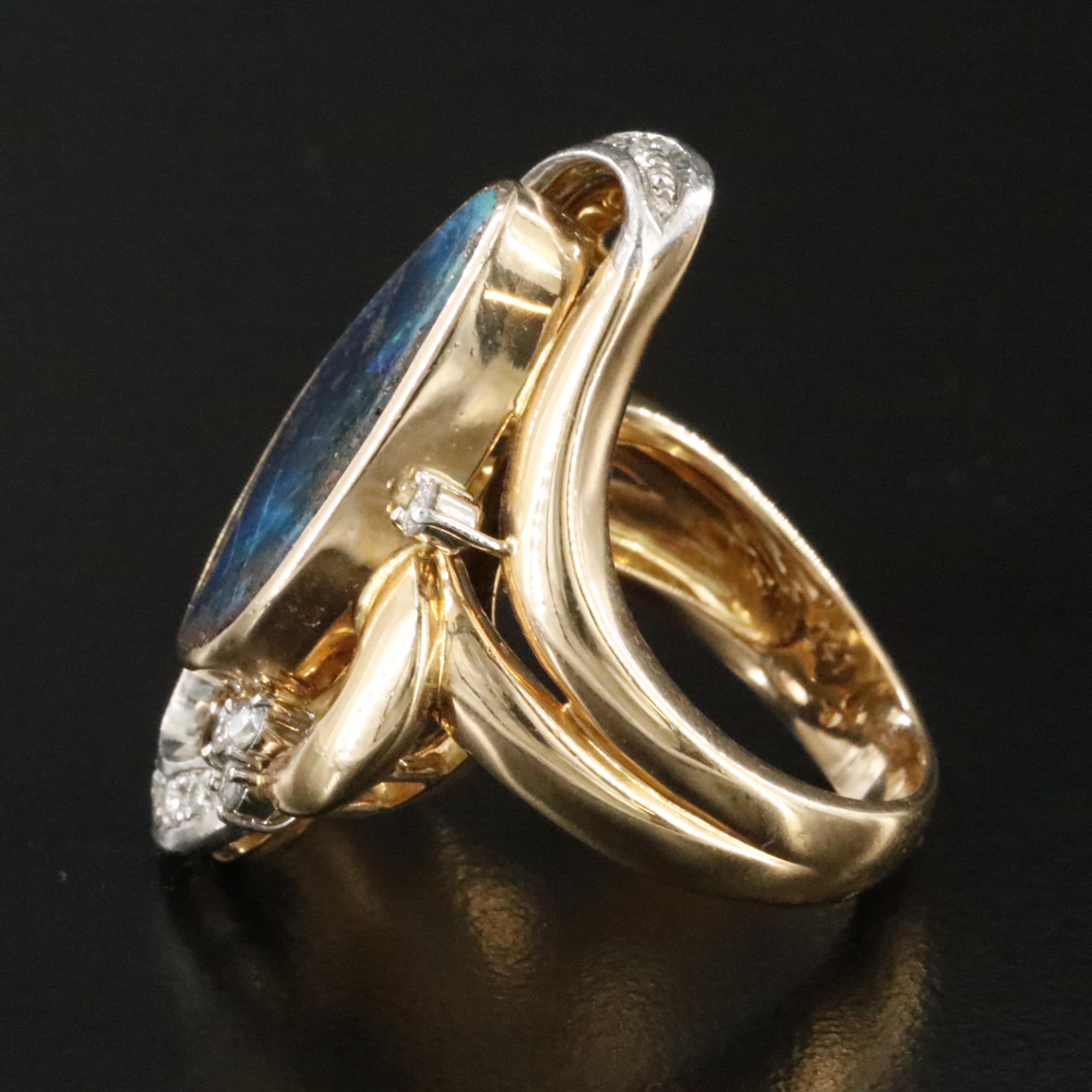 18K Boulder Opal and Diamond Ring with Platinum Accents