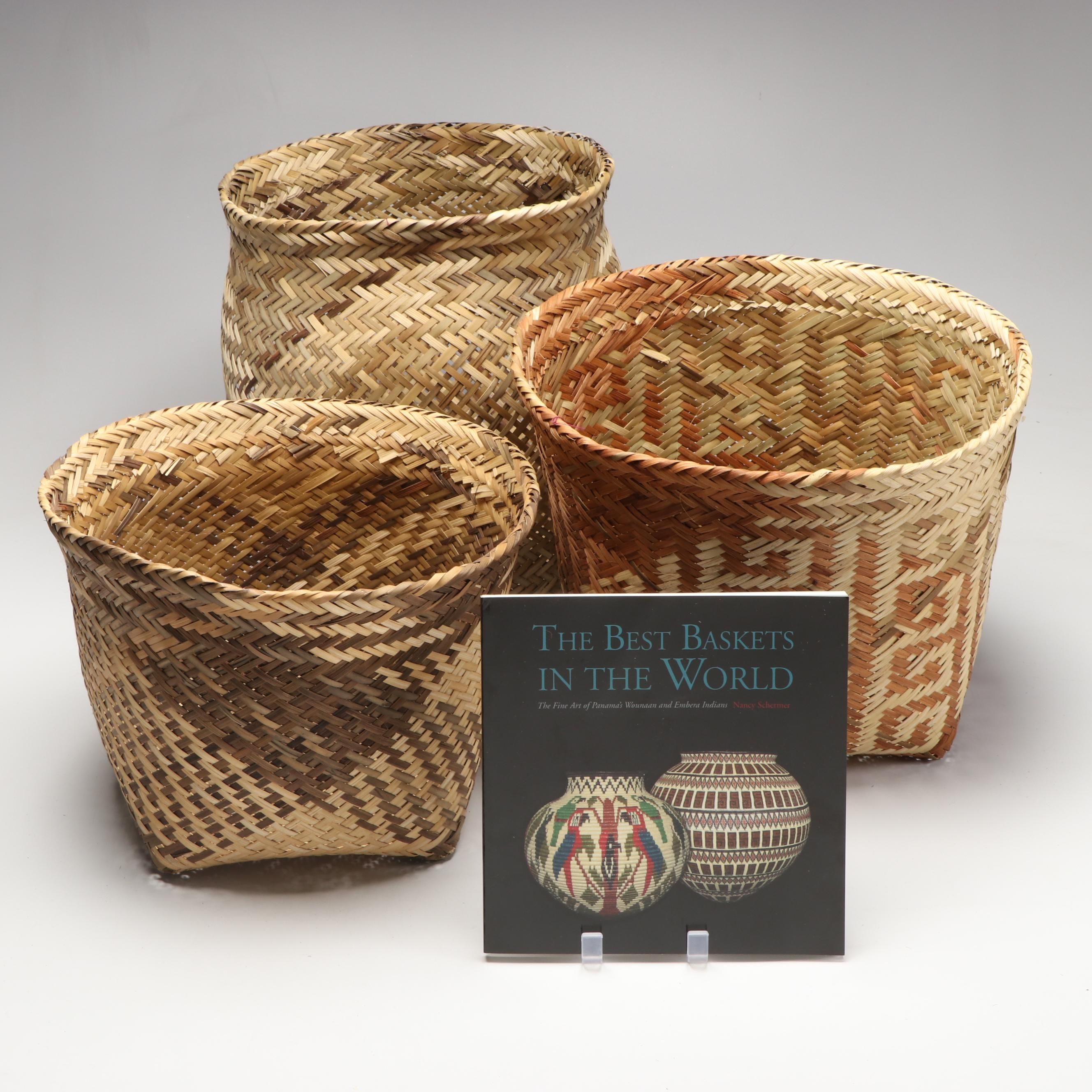 Central American Emberá-Wounaan Woven Nahuala Fiber Utilitarian Baskets