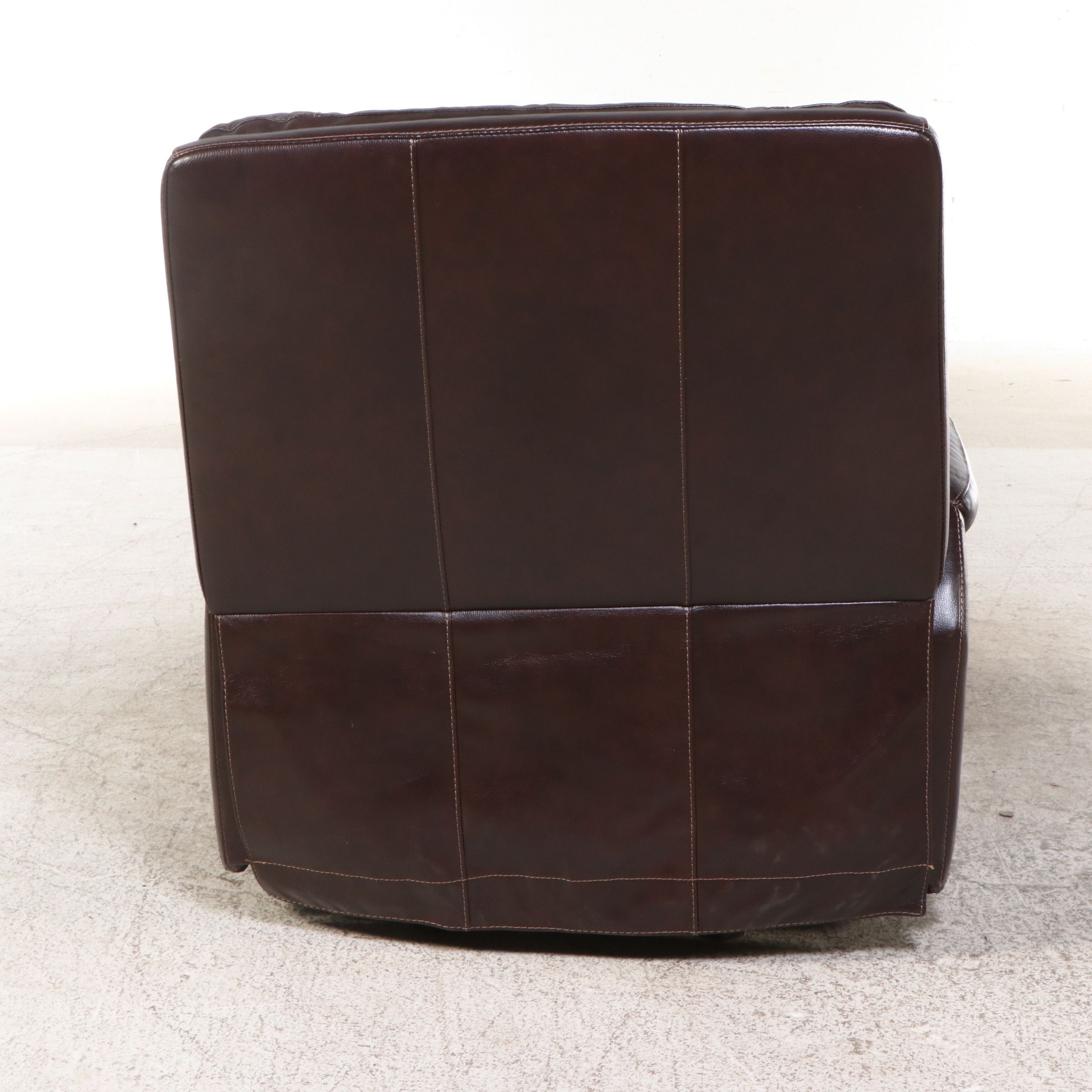 Contemporary Overstuffed Brown Bonded Leather Recliner Chair and Ottoman