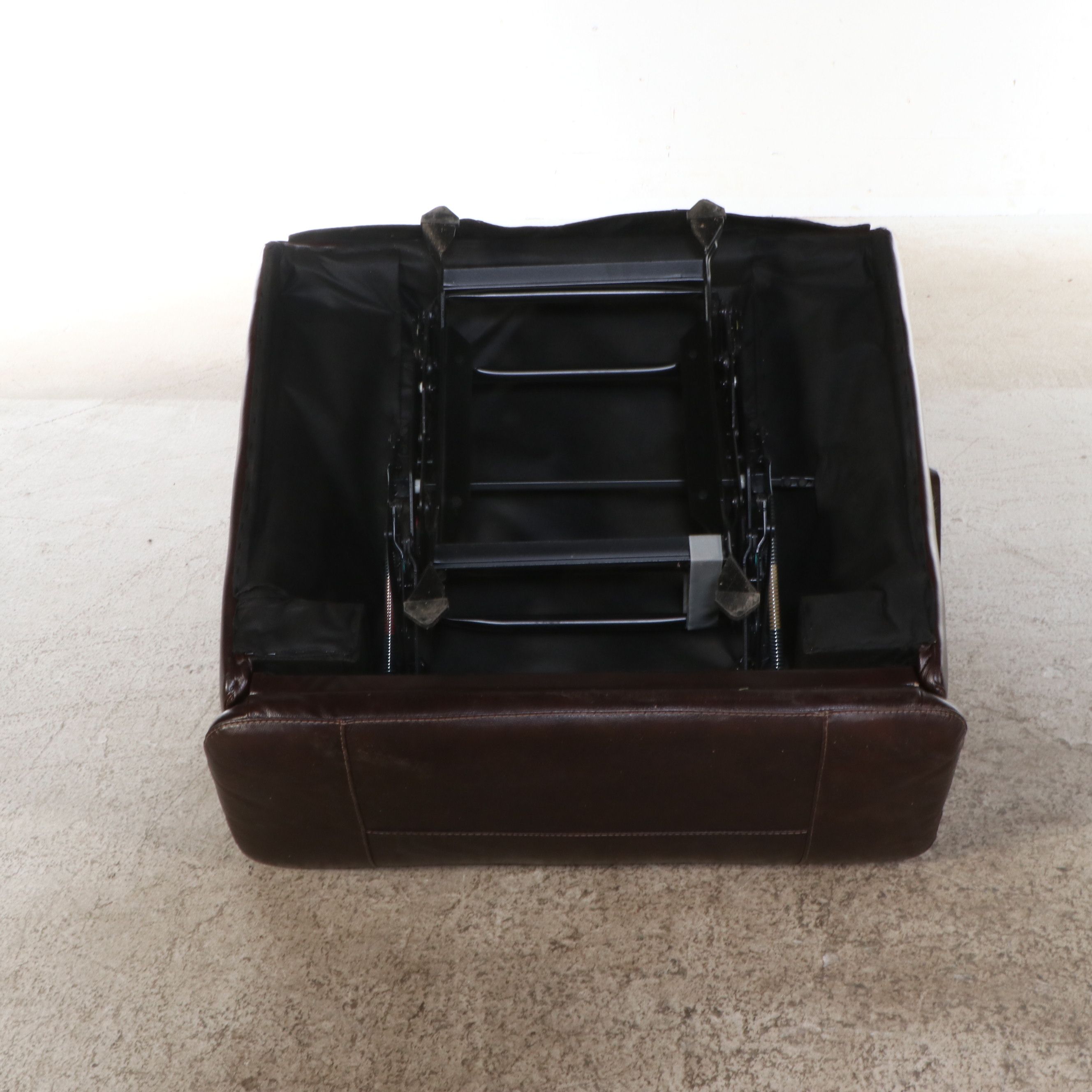 Contemporary Overstuffed Brown Bonded Leather Recliner Chair and Ottoman