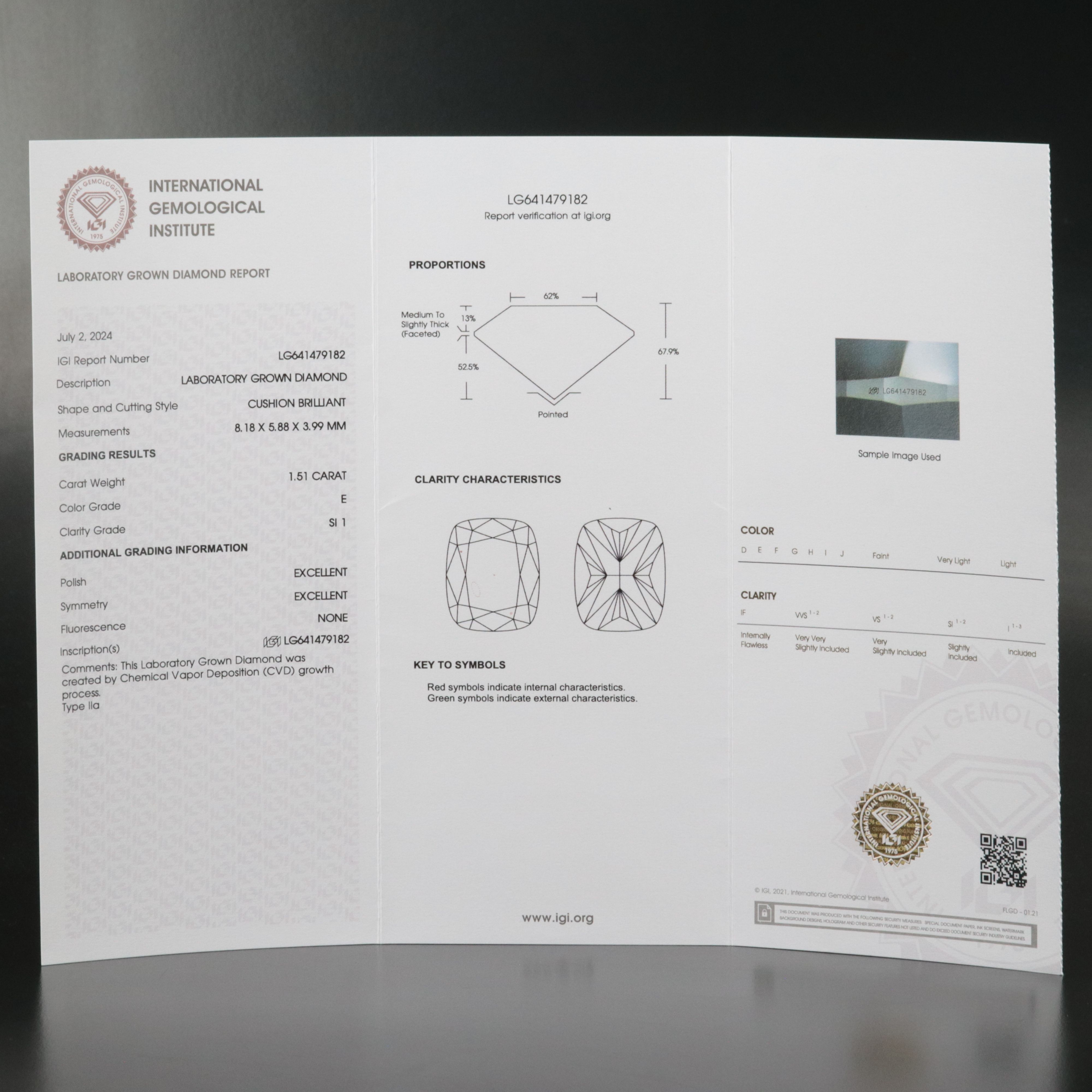 Loose 1.51 CT Lab Grown Diamond with IGI Report