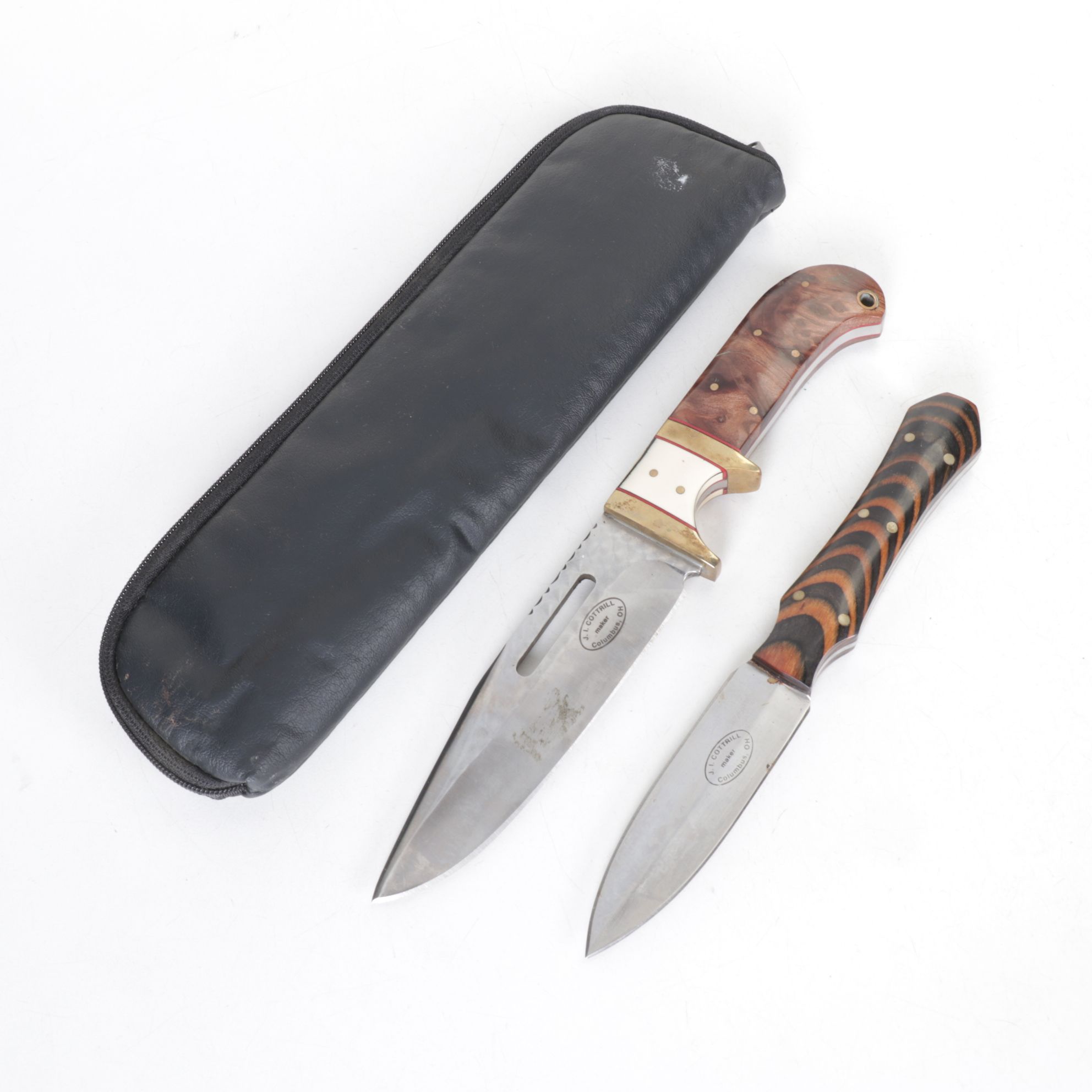 Two J.I. Cottrill Fixed Blade Knives with Wood Handles