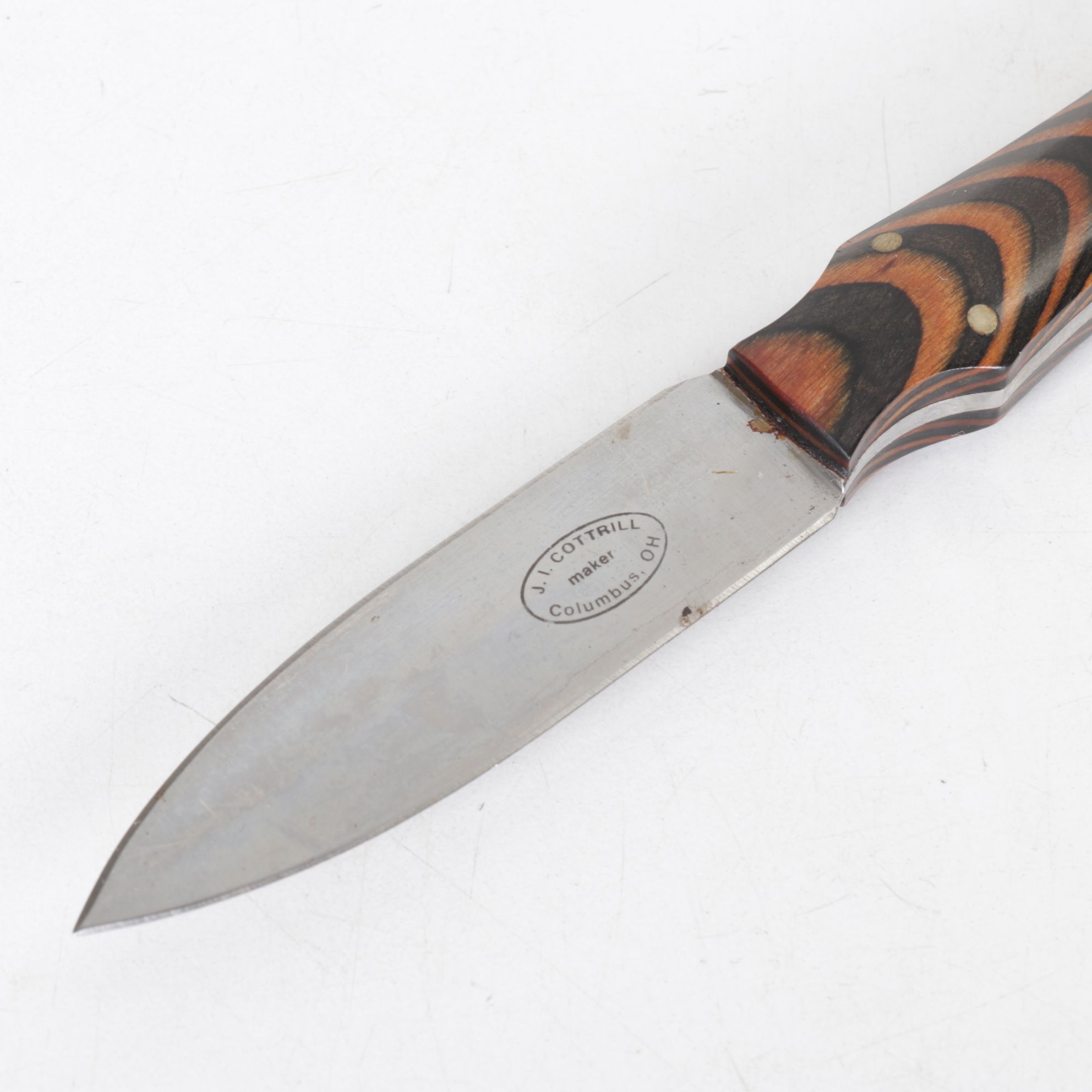 Two J.I. Cottrill Fixed Blade Knives with Wood Handles