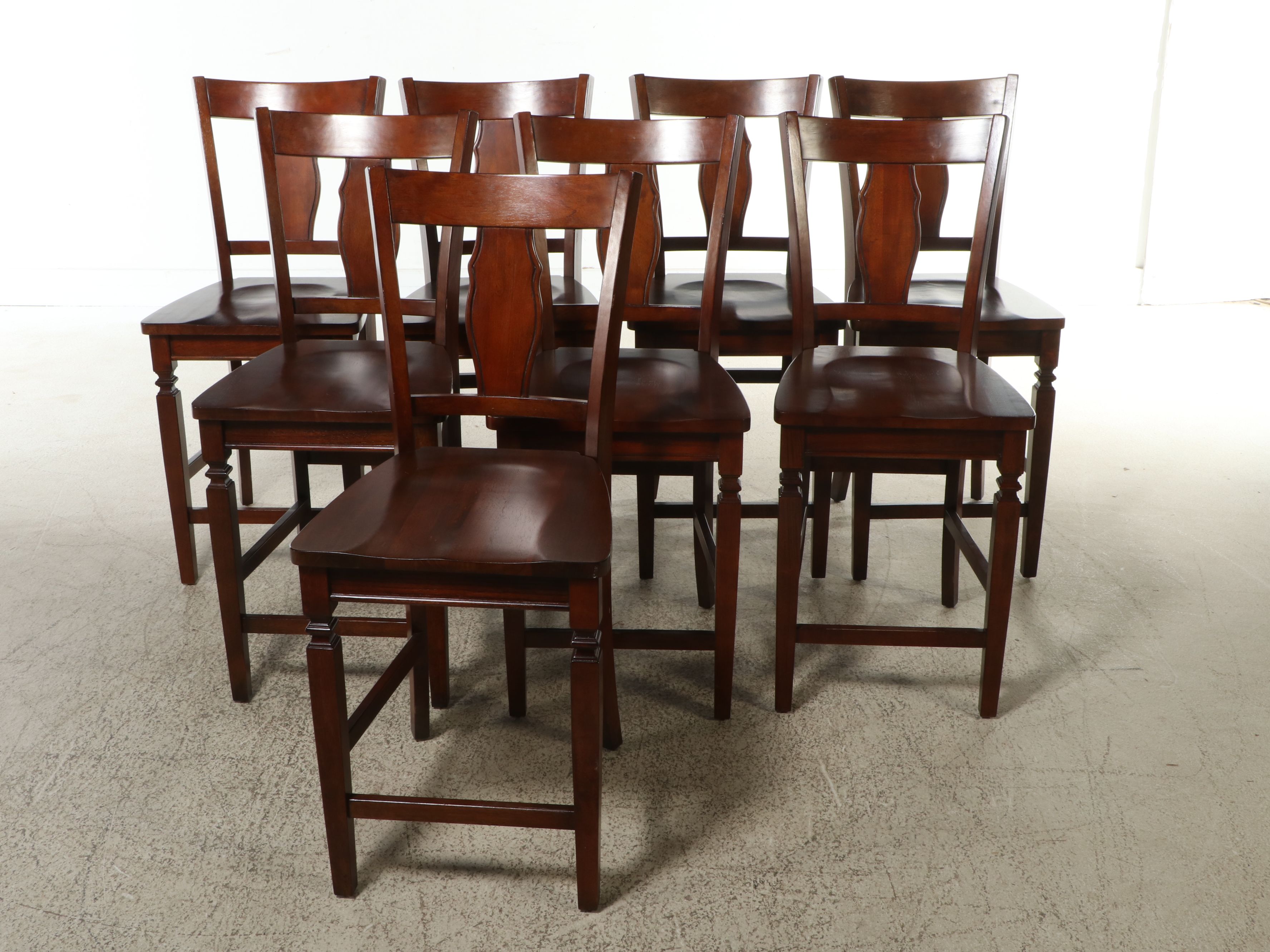Nine-Piece Contemporary Federal Style Walnut Finish High Top Dining Set