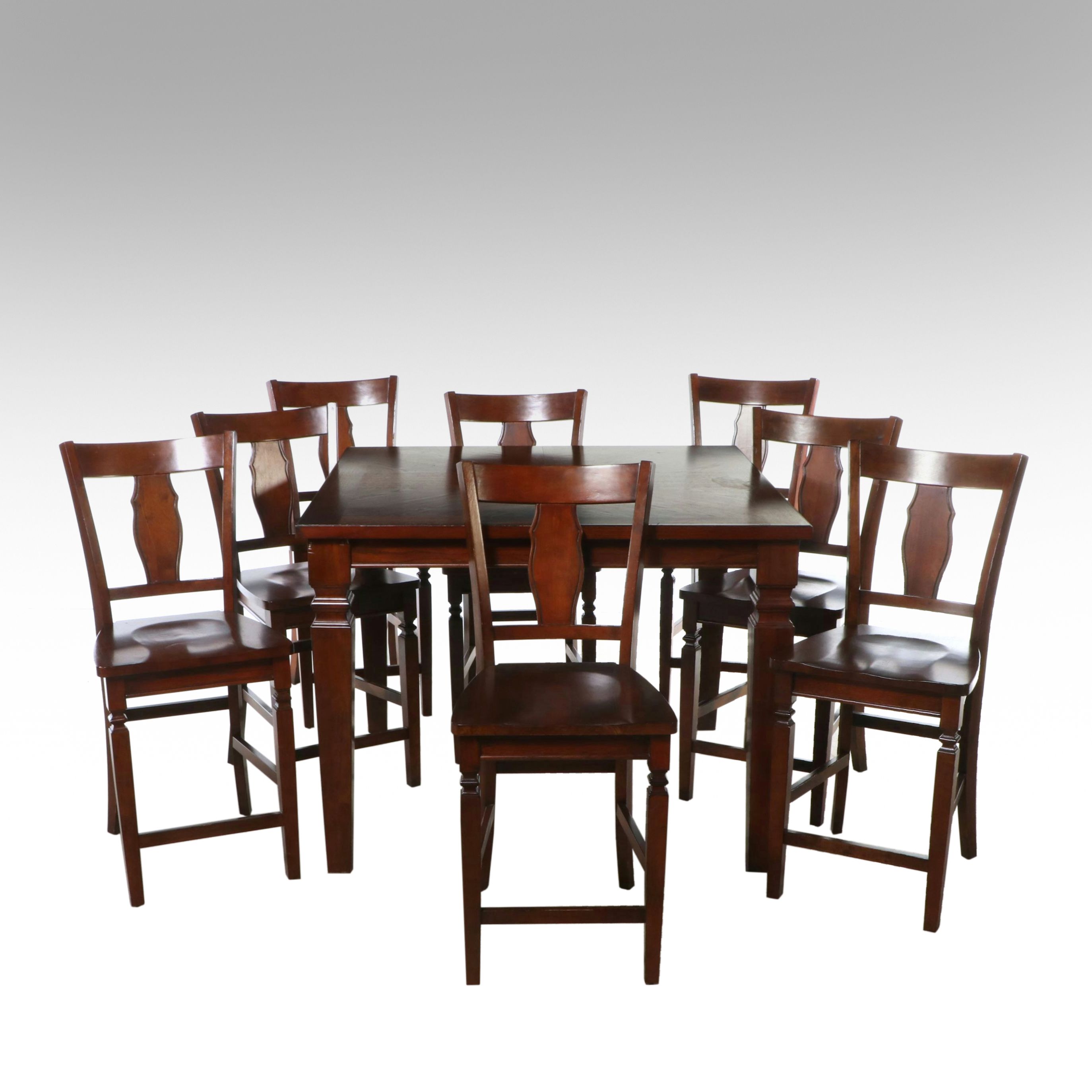 Nine-Piece Contemporary Federal Style Walnut Finish High Top Dining Set