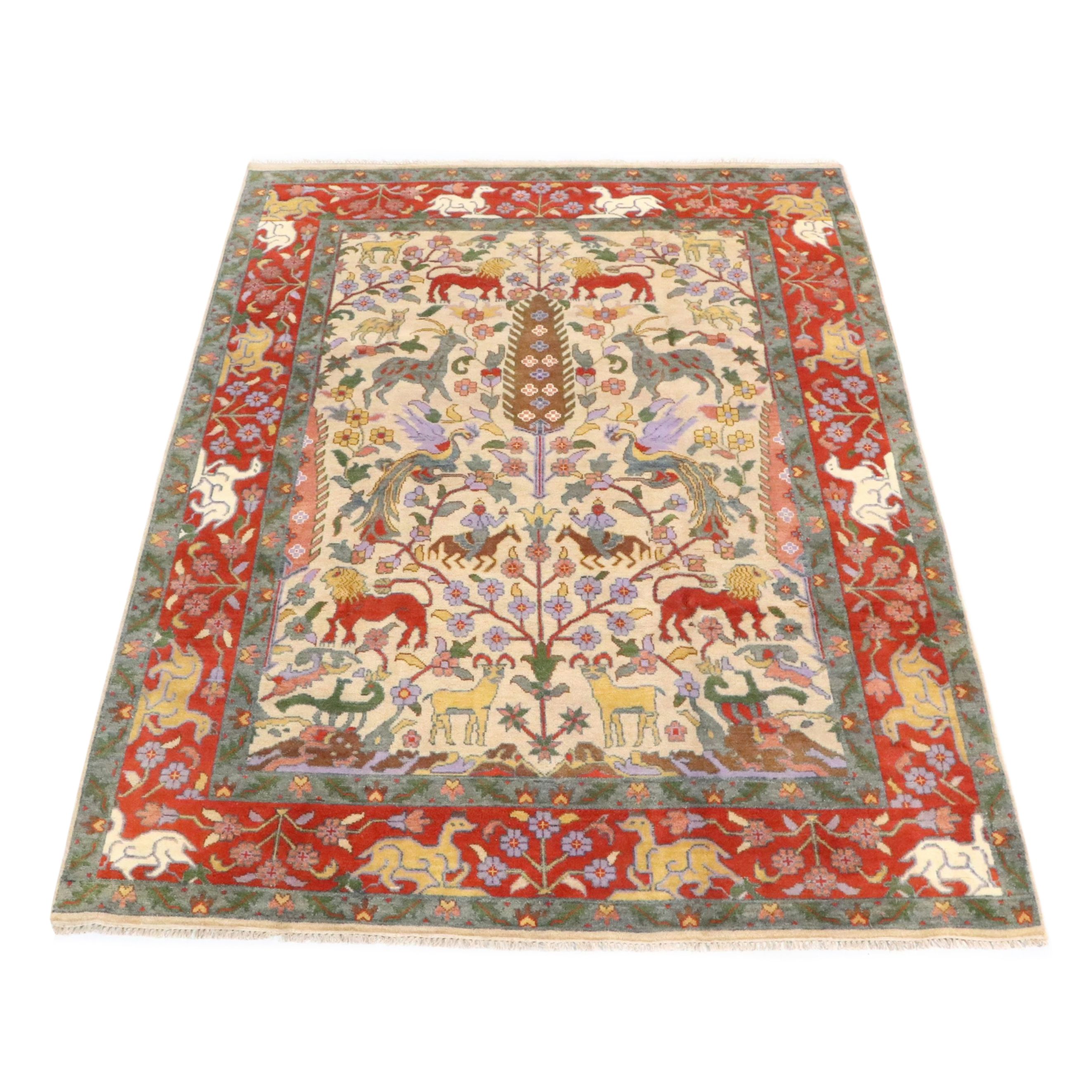 9' x 12'2 Hand-Knotted Indian Ziegler Style Tree of Life Area Rug