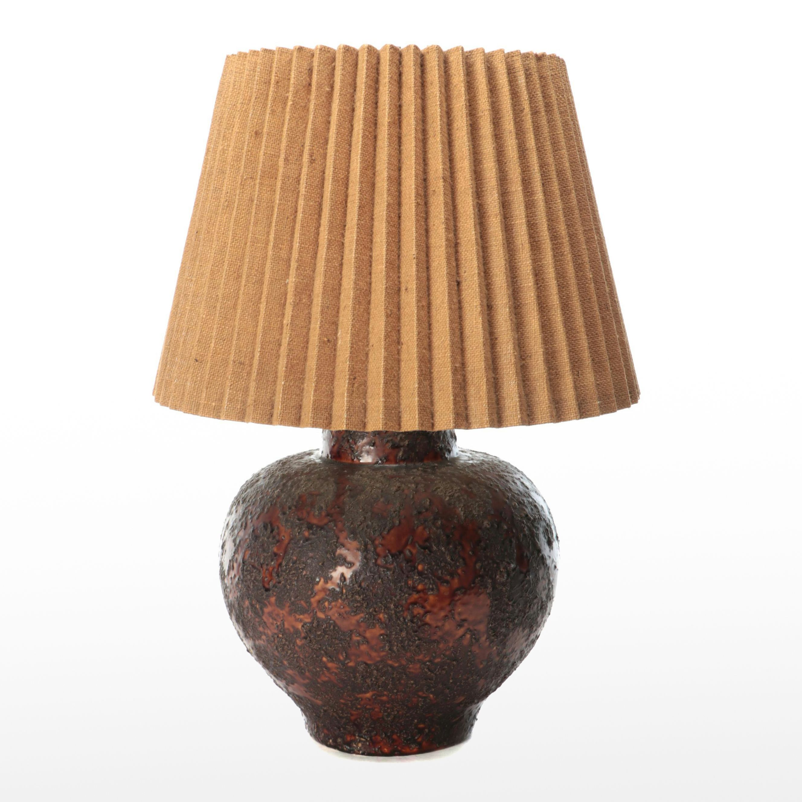 Rustic Textured Stoneware Table Lamp with Pleated Shade
