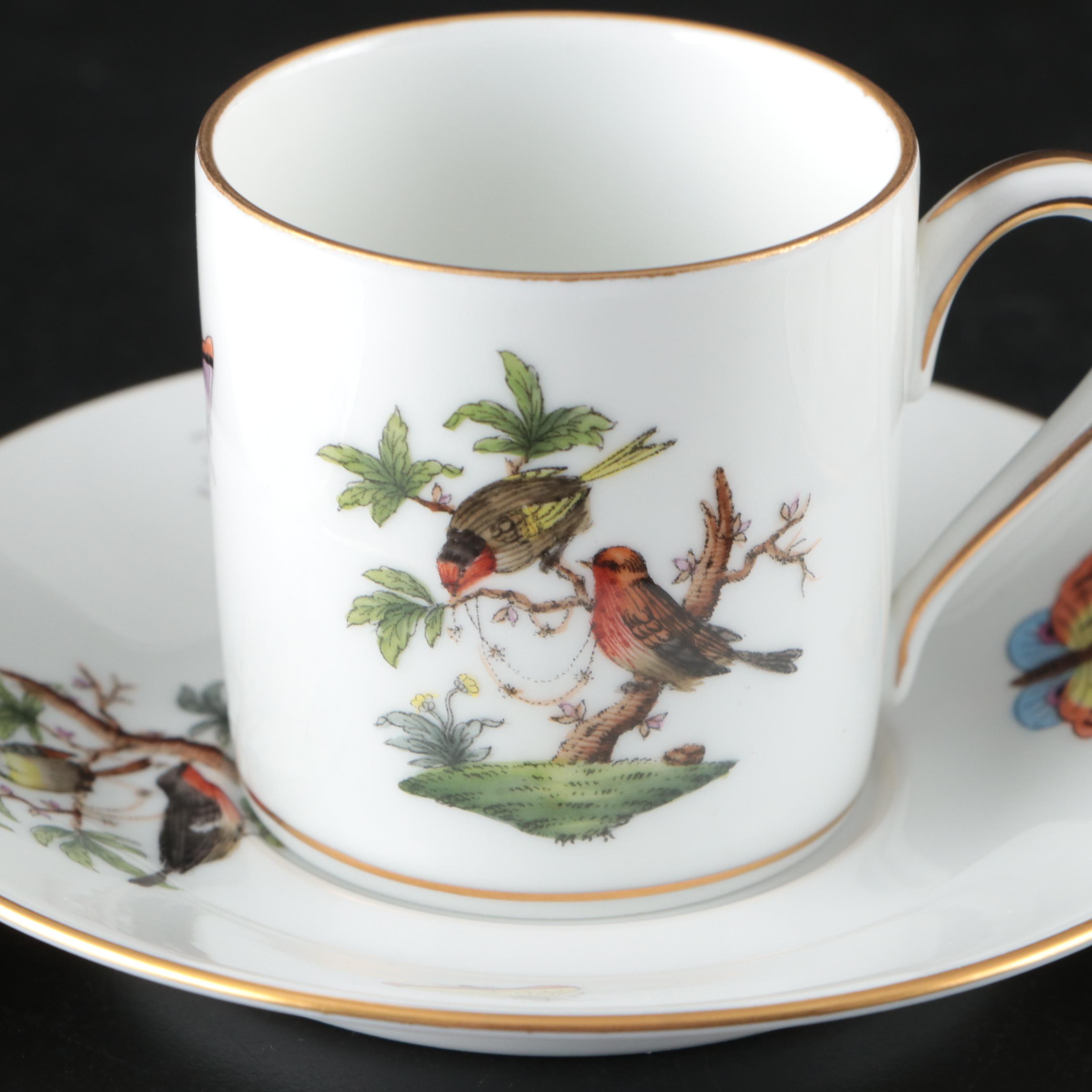 Herend "Rothschild Bird" Porcelain Cups and Saucers