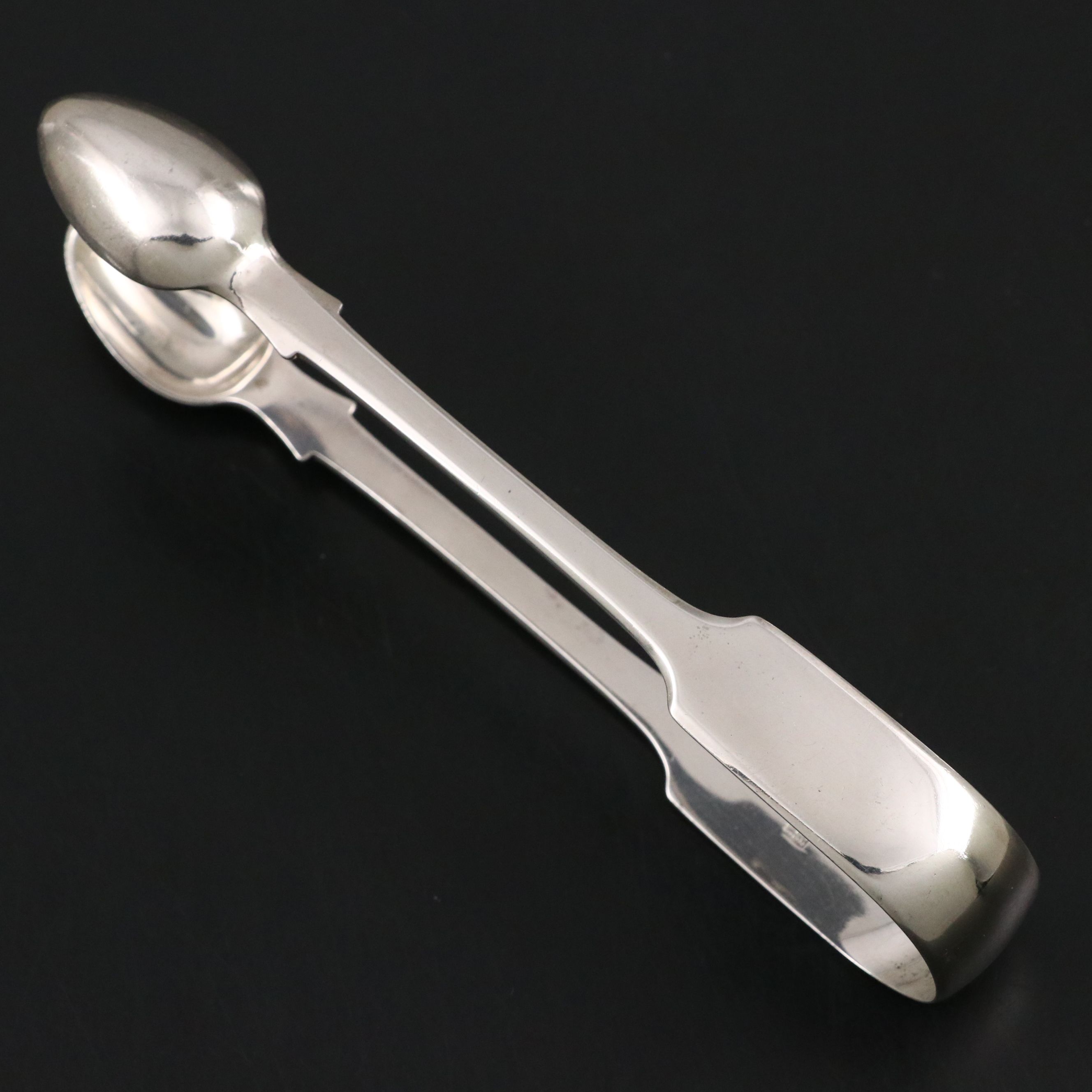 Hopgood & Hopgood English Sterling Silver Fiddle Handle Tongs, 1833