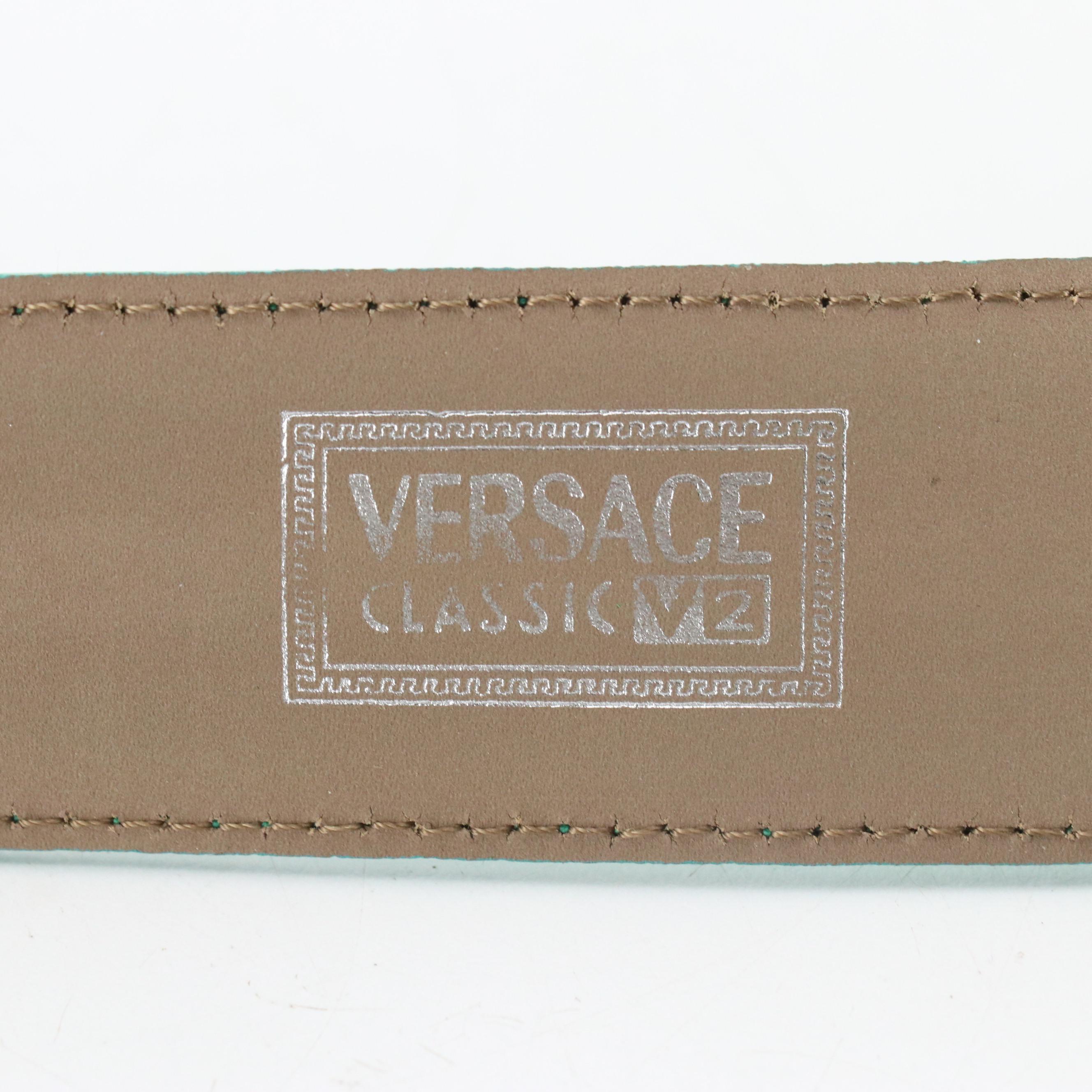 Versace Classic V2 Suede Belt with Floral Encrusted Buckle