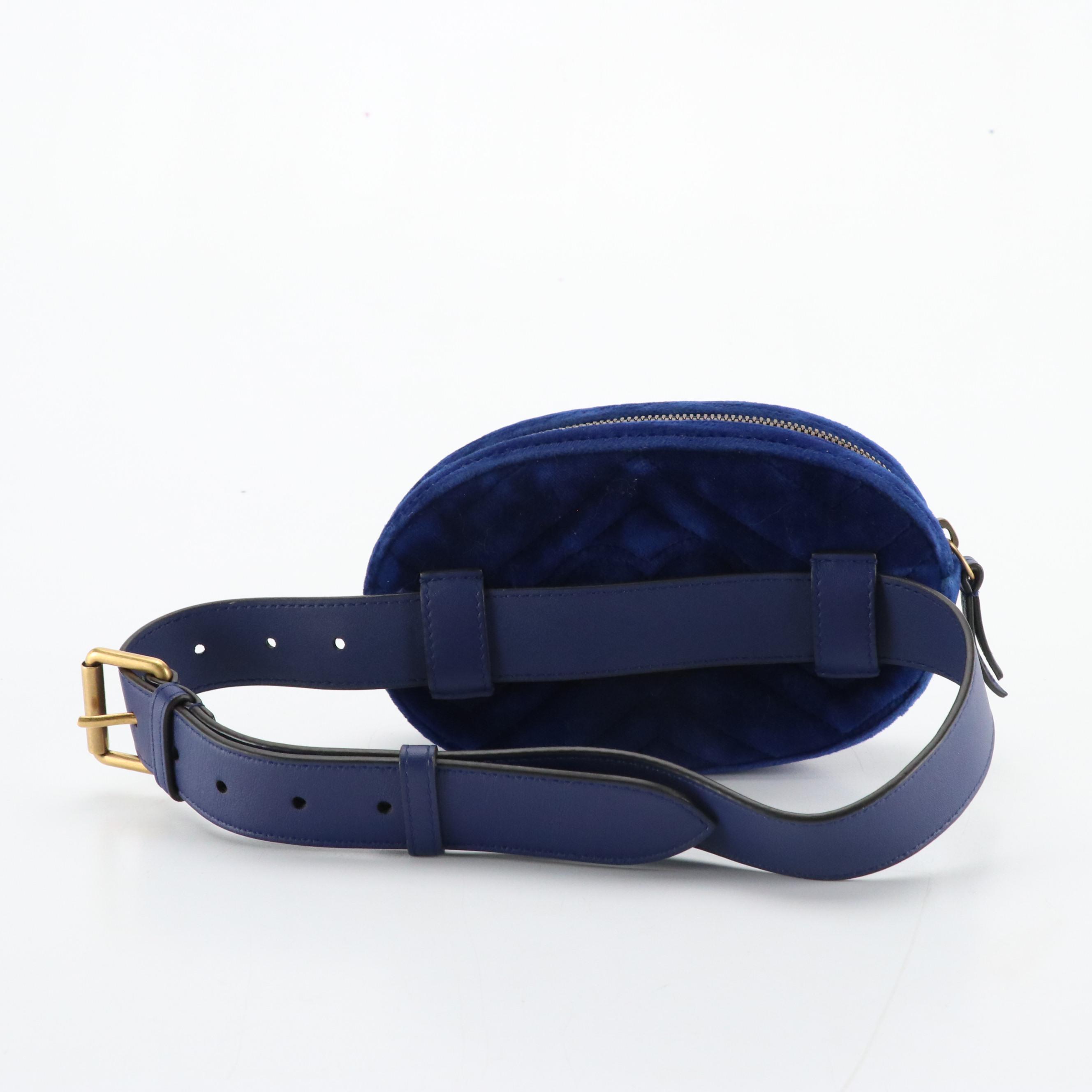 Gucci GG Marmont Belt Bag in Royal Blue Chevron Velvet and Leather