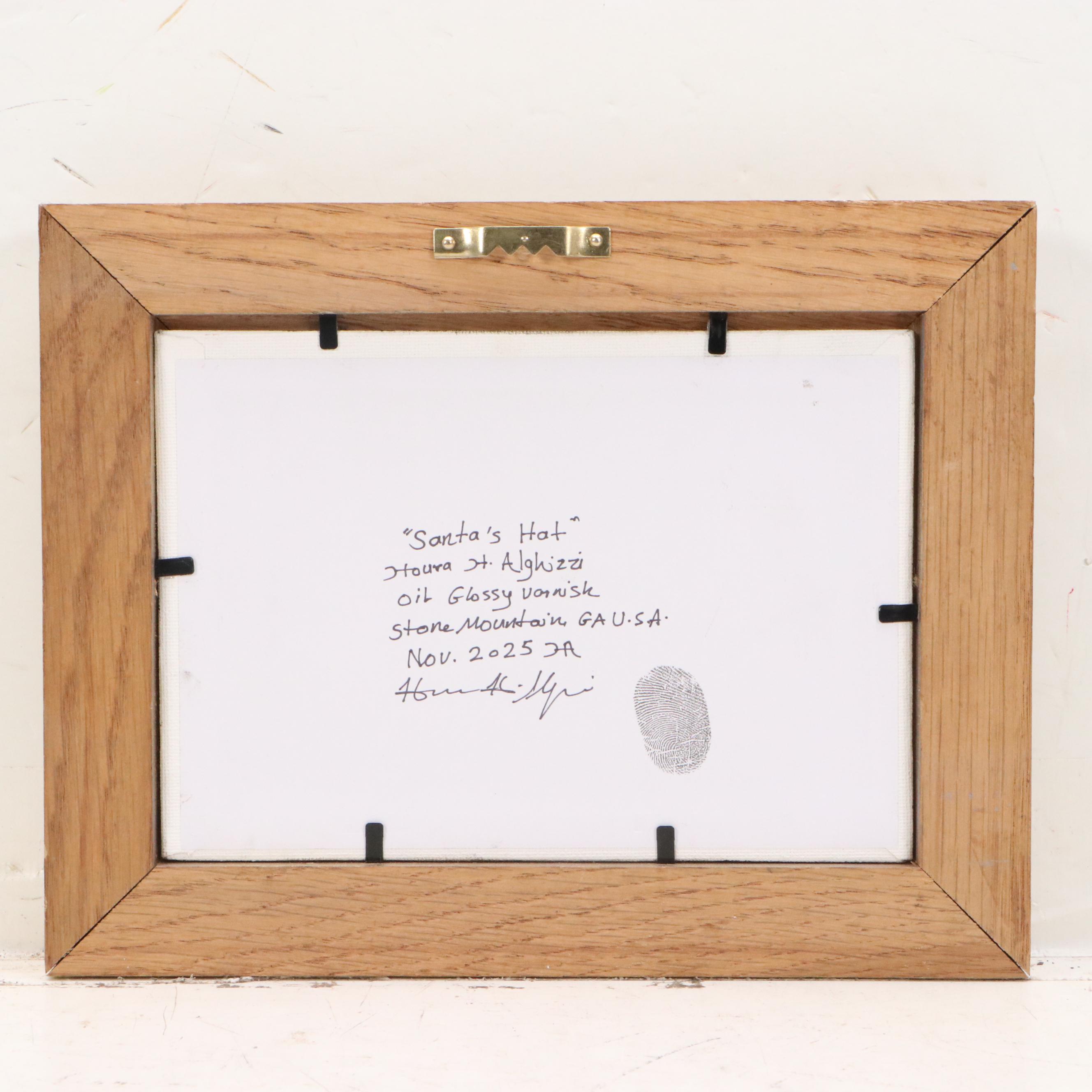 Houra Alghizzi Still Life Oil Painting "Santa's Hat," 2025