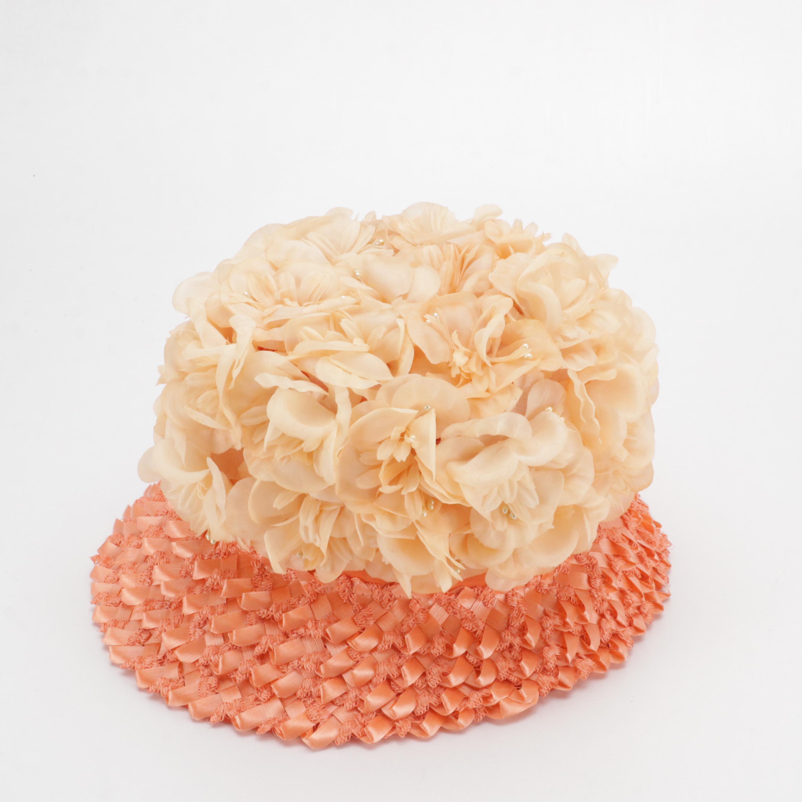 Vintage Coral and Peach Floral Hats with Shillito's Hat Box