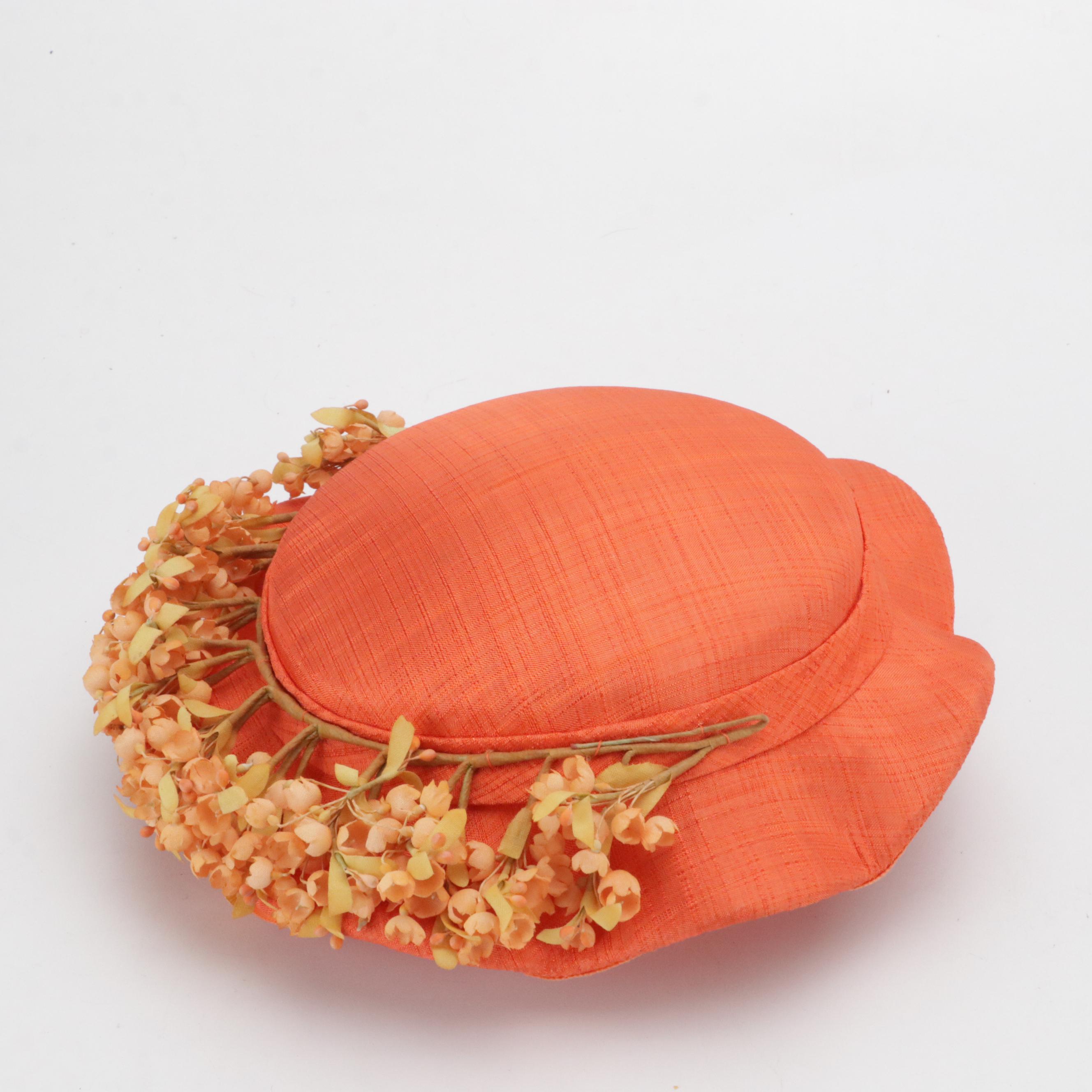 Vintage Coral and Peach Floral Hats with Shillito's Hat Box