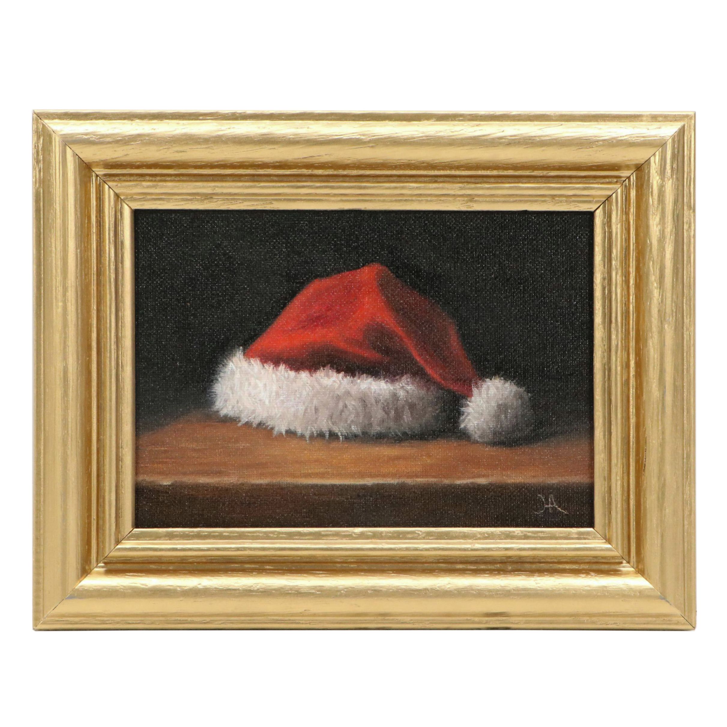 Houra Alghizzi Still Life Oil Painting "Santa's Hat," 2025