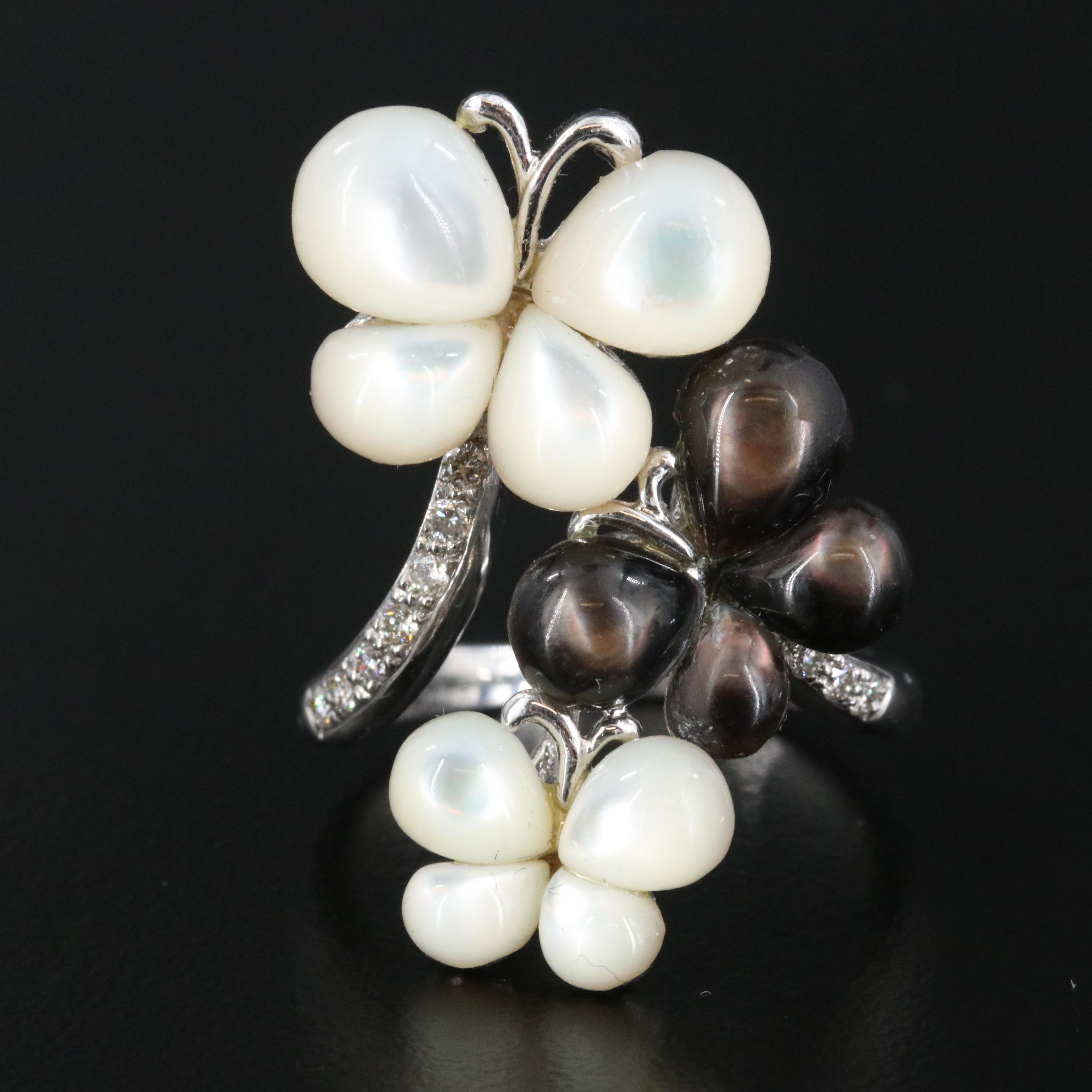 18K Mother-of-Pearl and Diamond Butterfly Ring