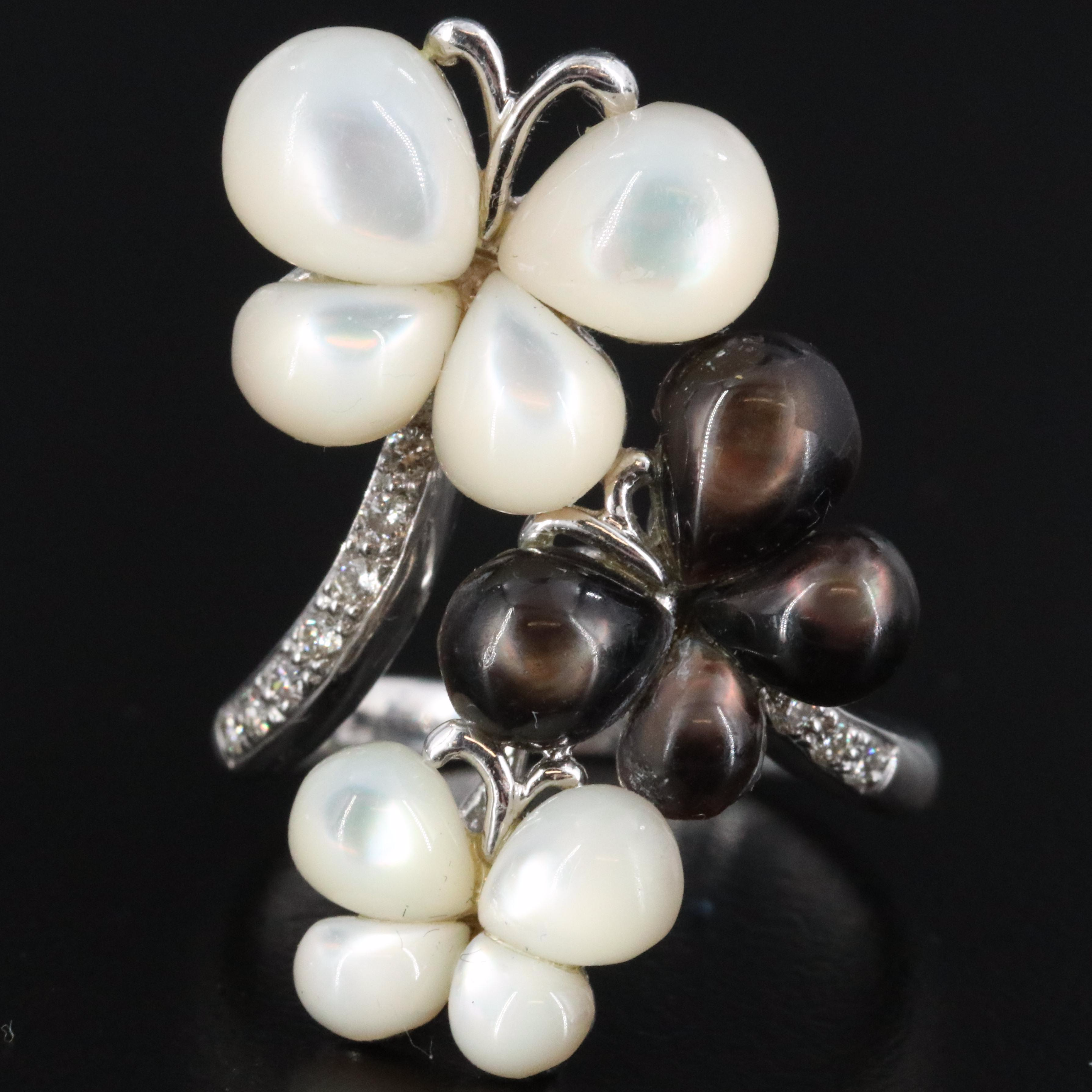 18K Mother-of-Pearl and Diamond Butterfly Ring
