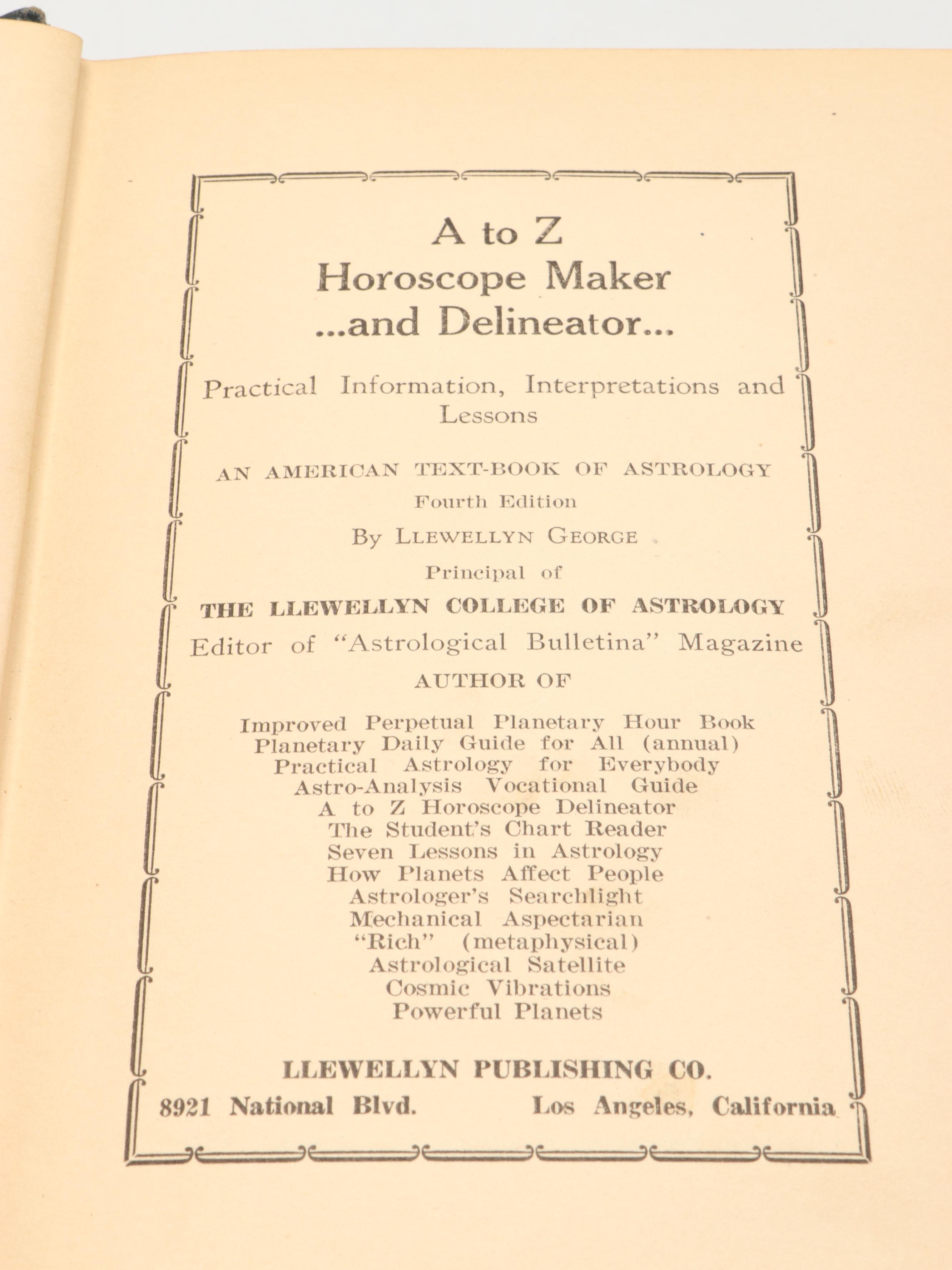 "A to Z Horoscope Maker and Delineator" by Llewellyn George, 1928