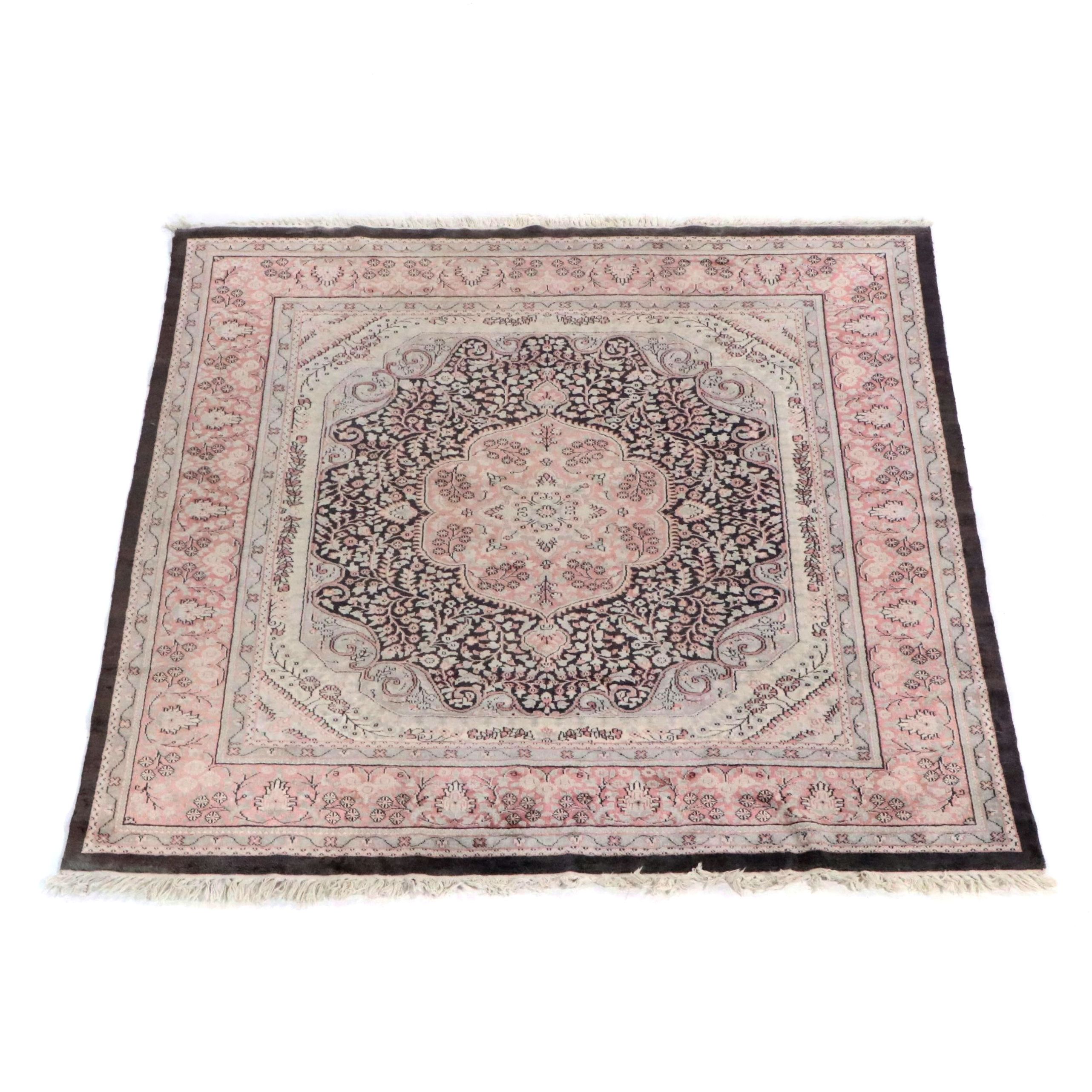 6'2 x 6'7 Hand-Knotted Persian Qom Silk Area Rug