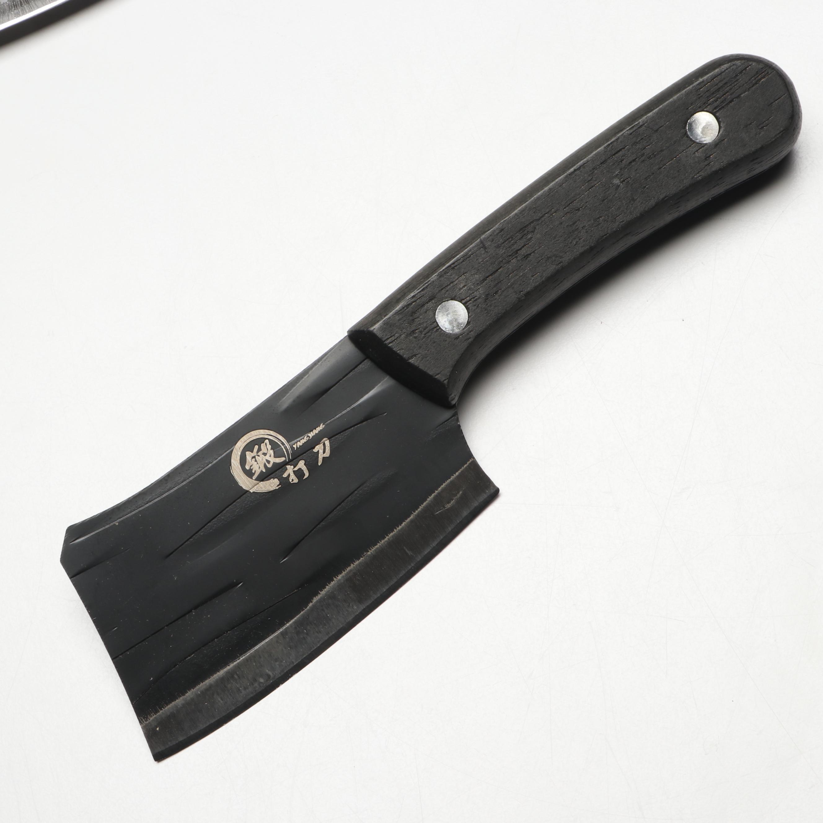 Damascus Steel and Wooden Handled Hunting Knives with Japanese Style Knives