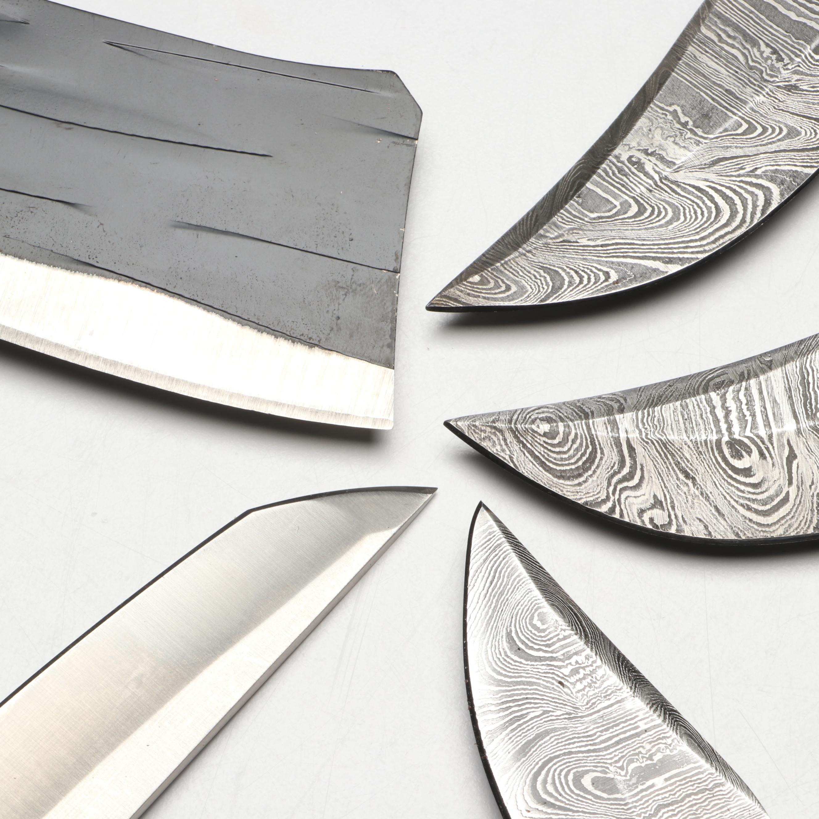 Damascus Steel and Wooden Handled Hunting Knives with Japanese Style Knives